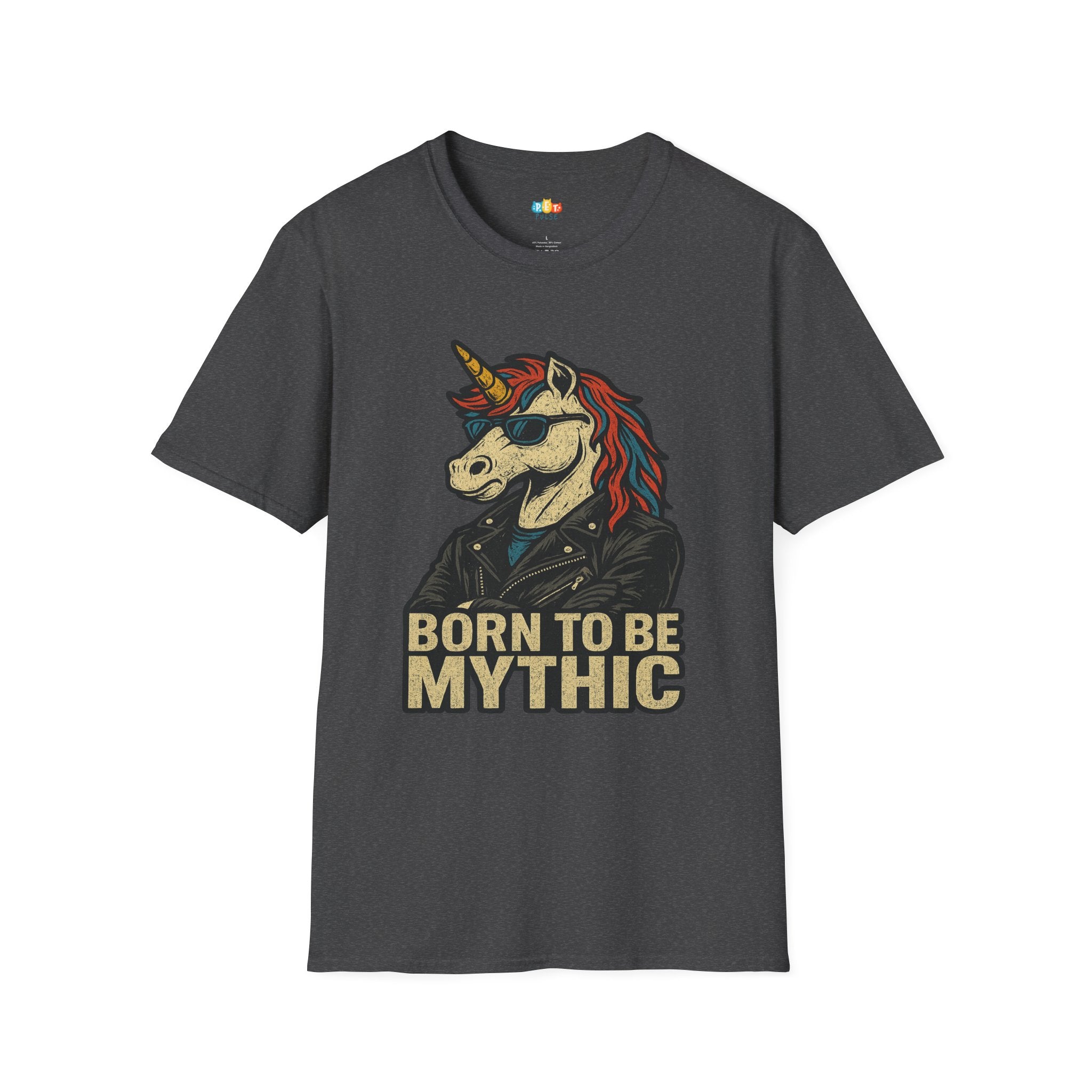 Born to Be Mythic Unicorn T-Shirt - Funny Cool Leather Jacket Biker Fantasy Magic Rebel Graphic Tee