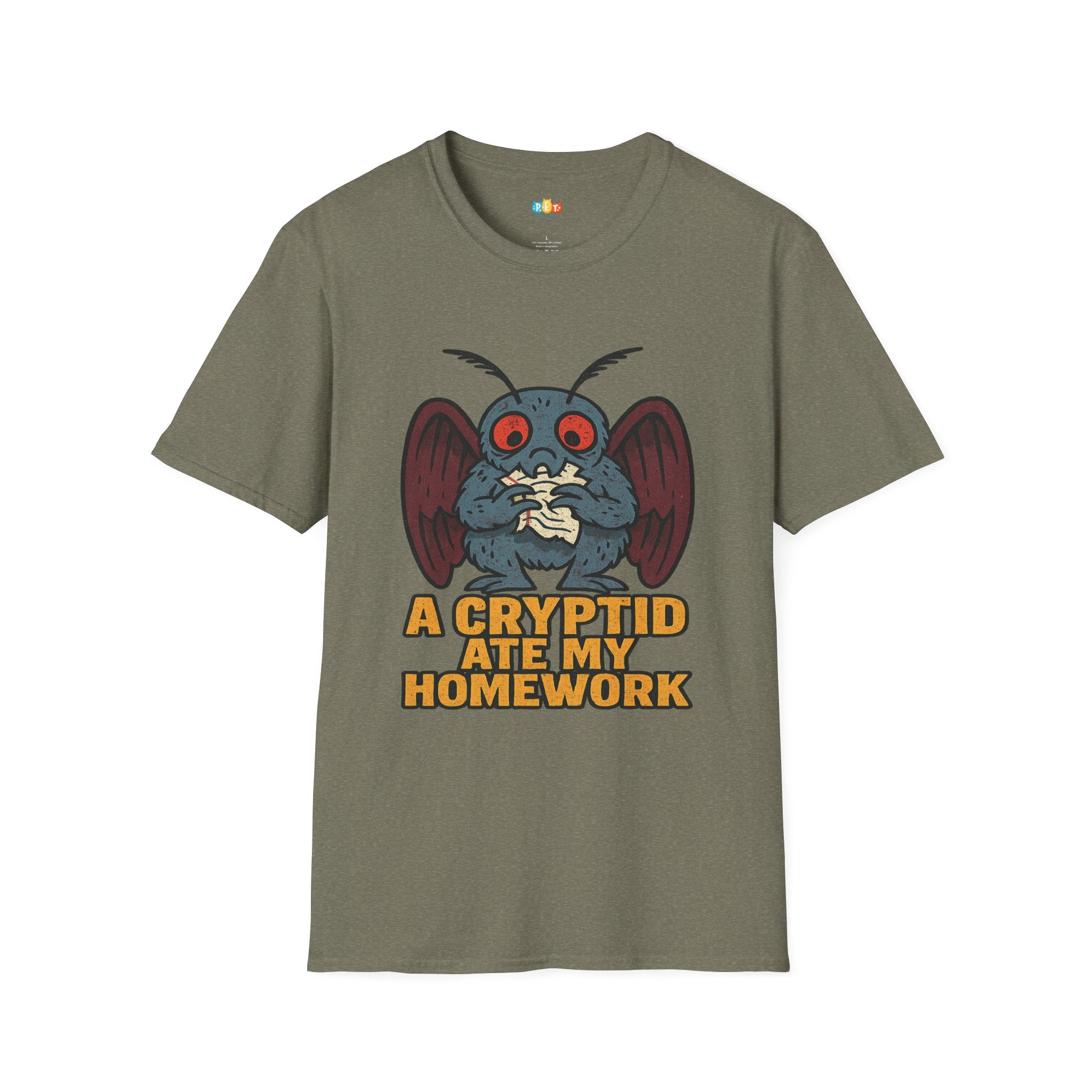 A Cryptid Ate My Homework T-Shirt - Funny Mothman Student School Excuse Legendary Creature Tee