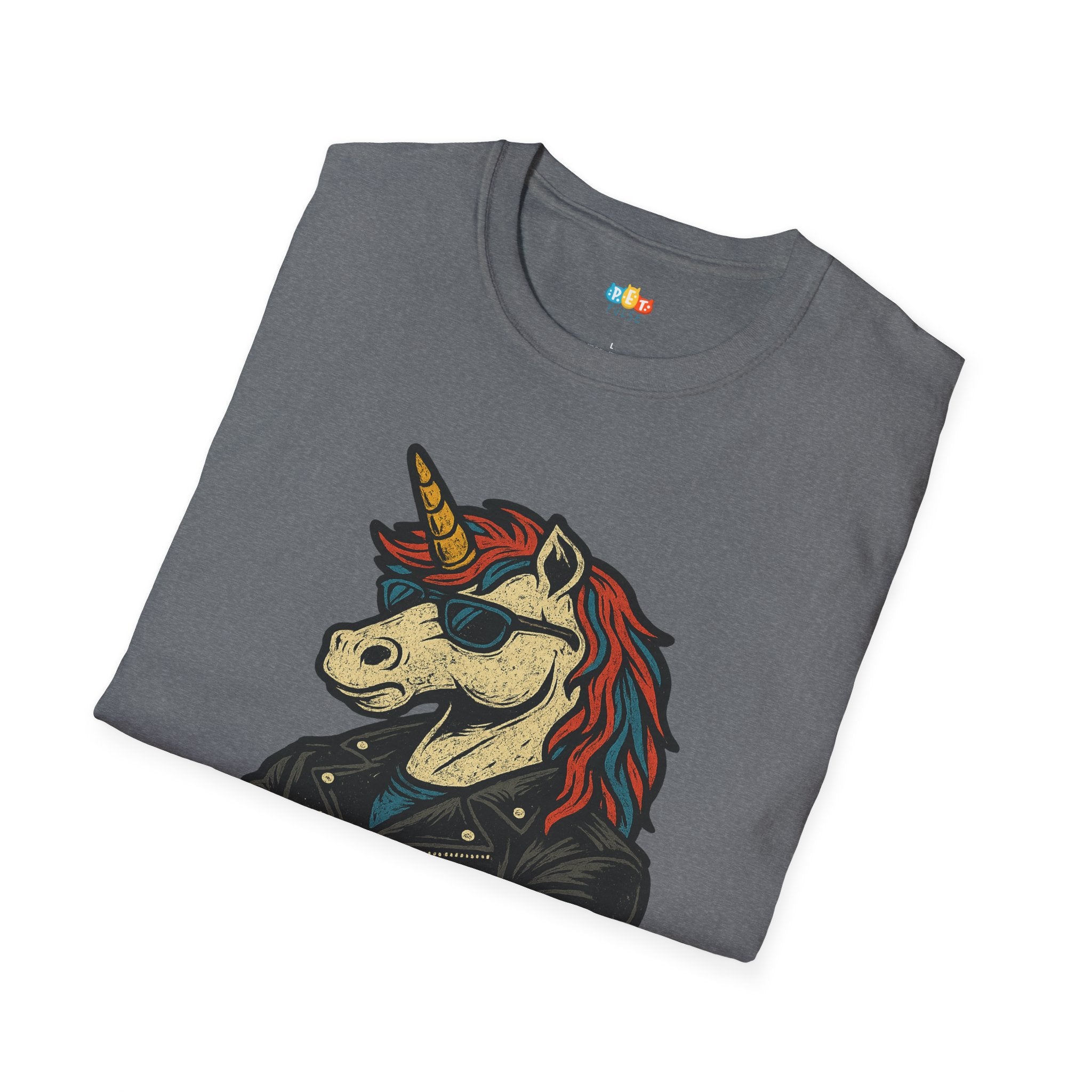 Born to Be Mythic Unicorn T-Shirt - Funny Cool Leather Jacket Biker Fantasy Magic Rebel Graphic Tee
