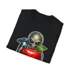 Interstellar and Always Organic Funny Alien with Apple T-Shirt | Cosmic Encounters Collection by PetPulse