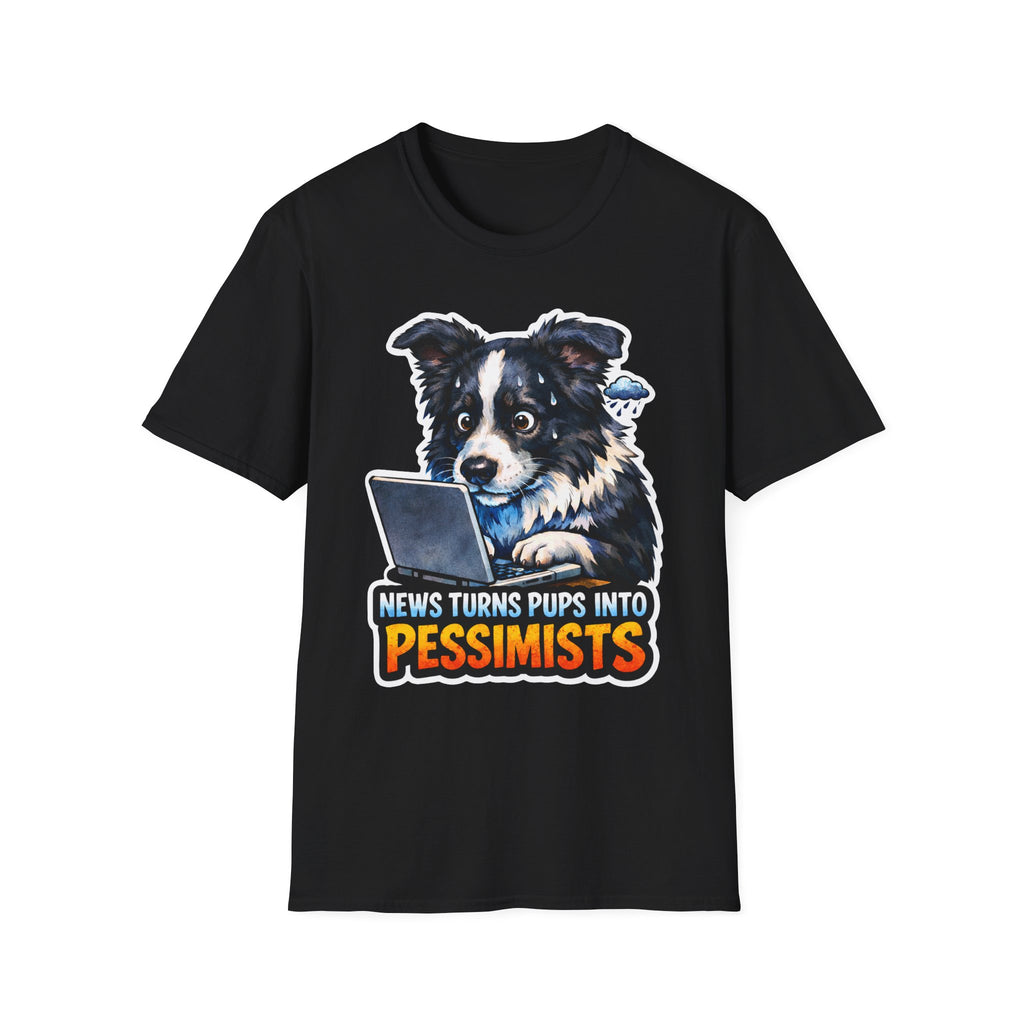 News Turns Pups Into Pessimists Funny Border Collie T-Shirt | Tech Pack Collection by PetPulse