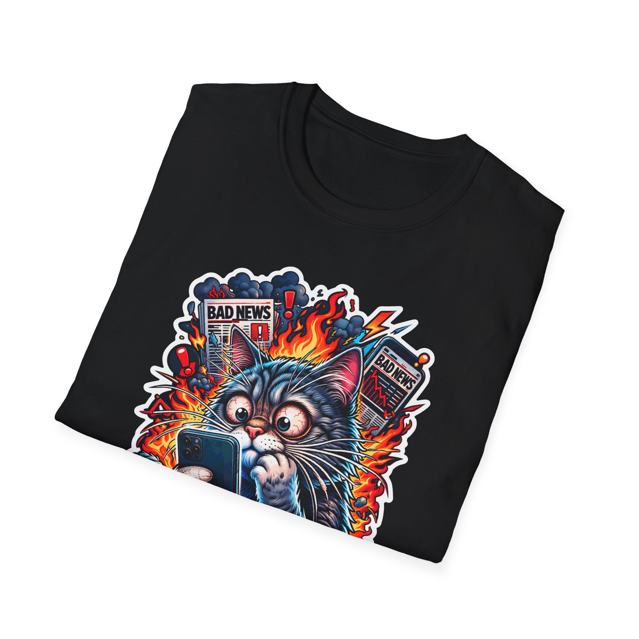 Even My Whiskers Are Stressed Funny News Overload Cat T-Shirt | Tech Pack Collection by PetPulse
