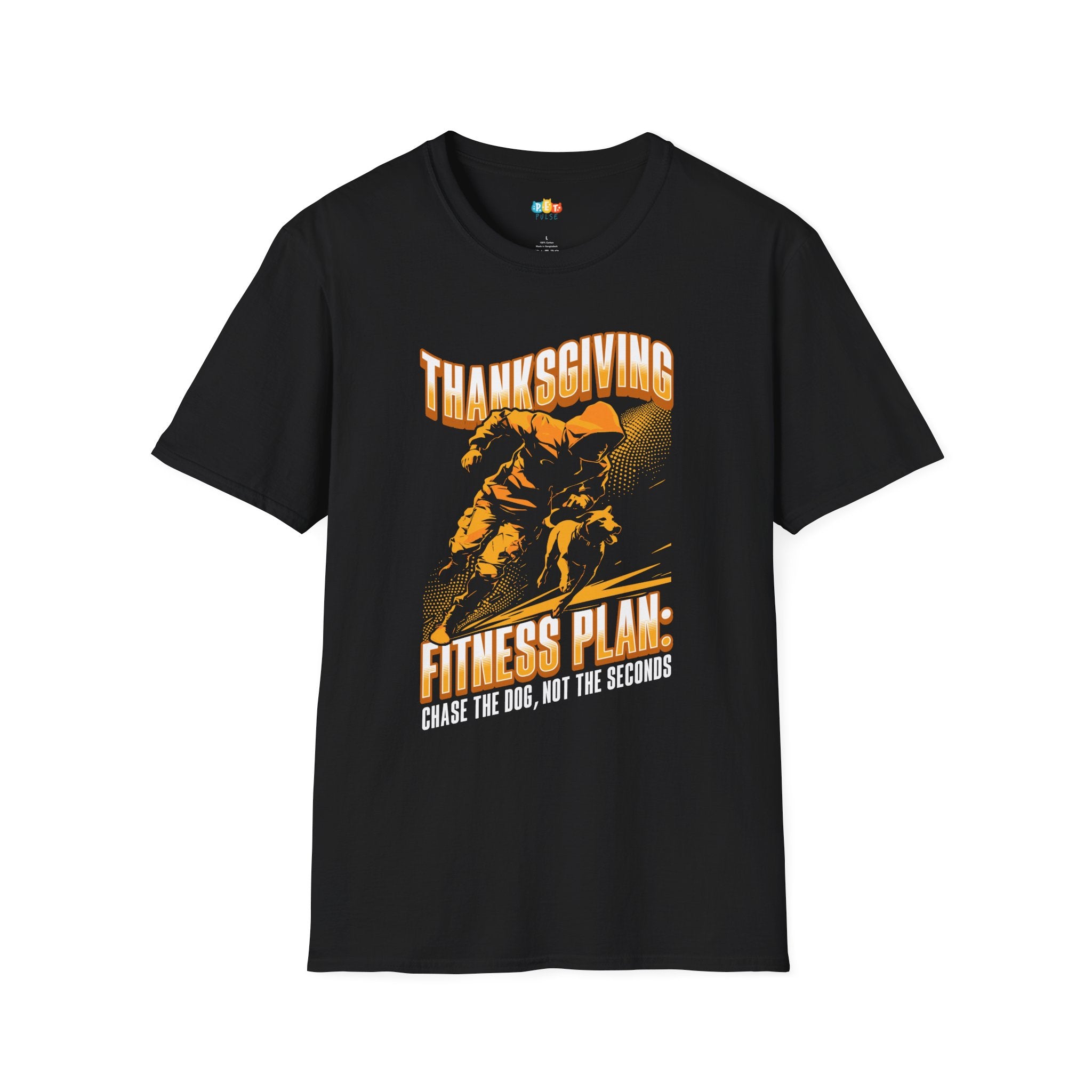 Thanksgiving Fitness Plan Chase The Dog Not The Seconds T-Shirt - Funny Pet Owner Holiday Turkey Day Workout Graphic Tee