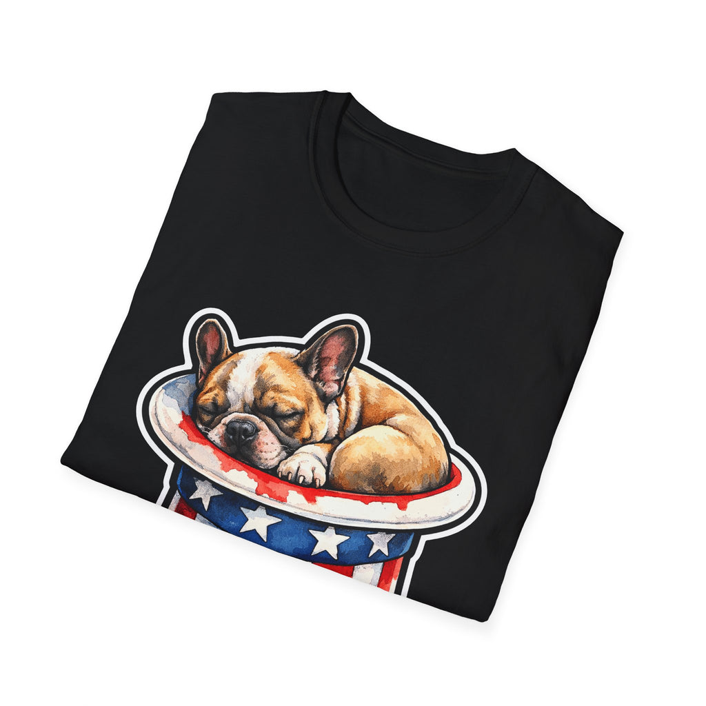 Your Country Needs Naps Funny Uncle Sam French Bulldog T-Shirt | Patriotic Frenchie Sleeping in Top Hat Tee