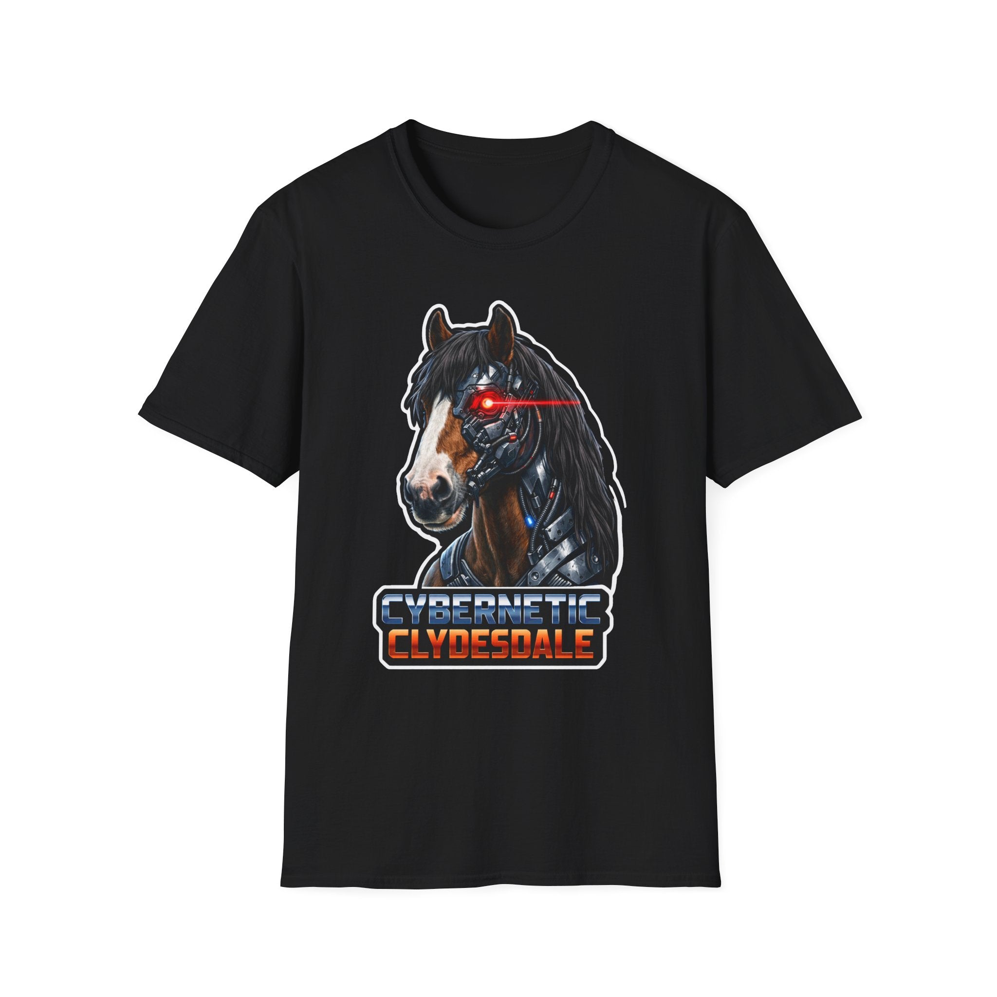 Cybernetic Clydesdale Action Hero Horse T-Shirt | Sci-Fi Cyborg Draft Horse Graphic Tee | Mane Event Collection by PetPulse