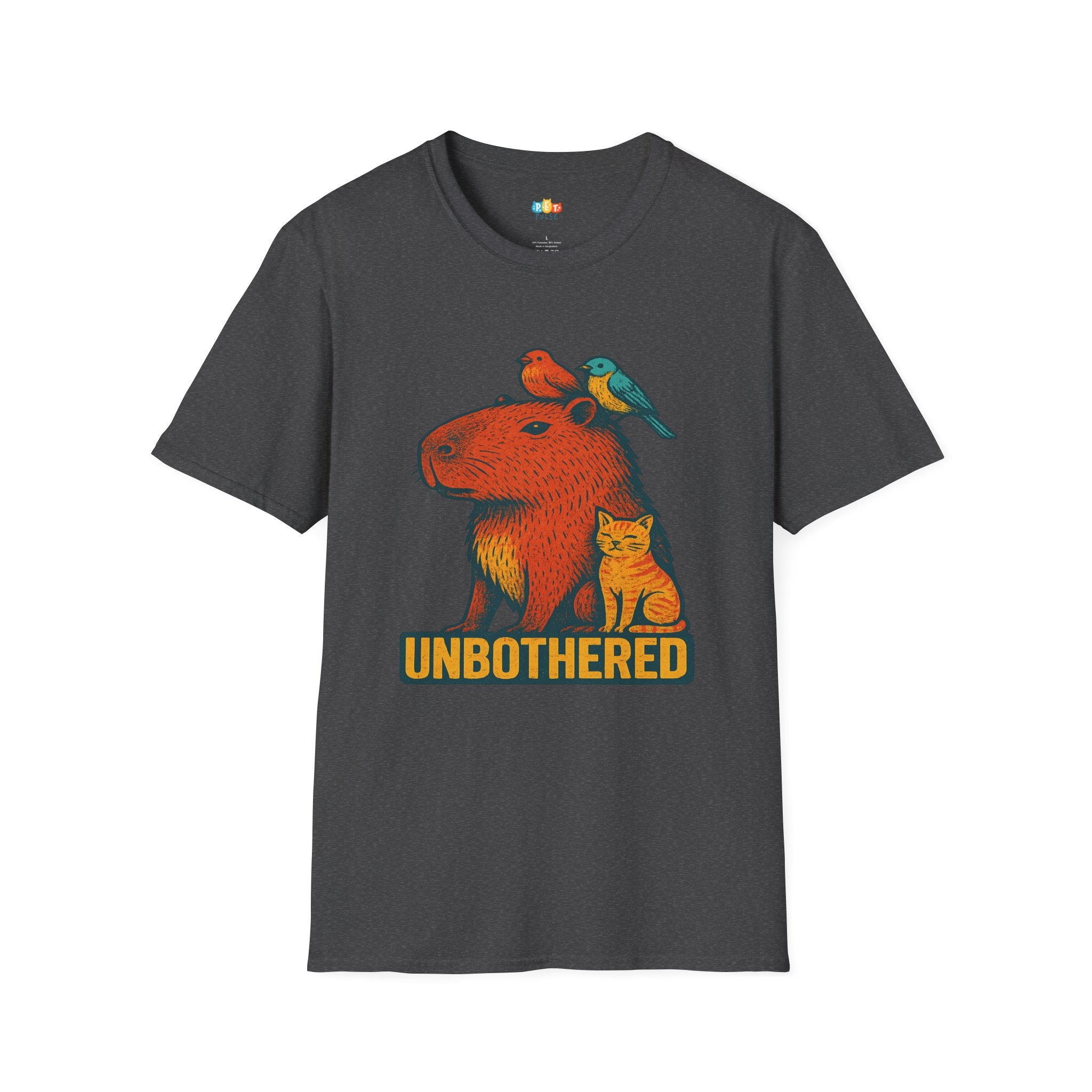 Unbothered Capybara With Cat And Birds T-Shirt - Funny Chill Animal Friendship Zen Vibes Graphic Tee