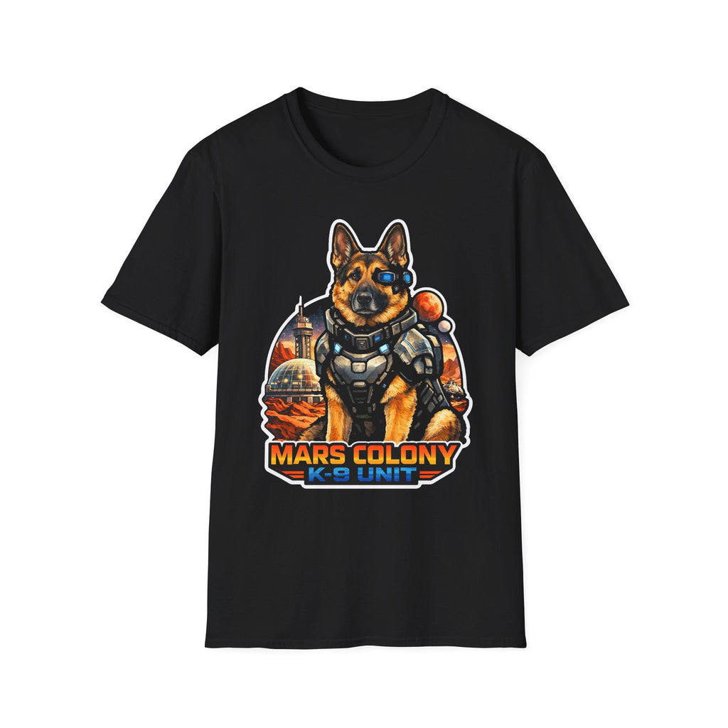 Mars Colony K-9 Unit Funny German Shepherd Space Armor T-Shirt | Cosmic Encounters Collection by PetPulse