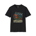 Antlers In Harmony Christmas T-Shirt - Vintage Woodland Deer Holiday Nature Wildlife Rustic Xmas Tee