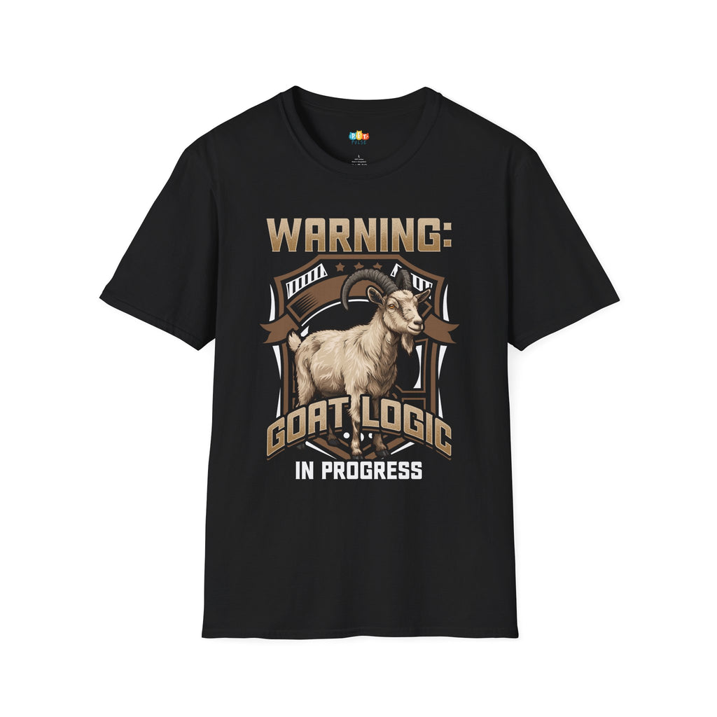 Warning Goat Logic In Progress T-Shirt - Funny Farm Life Rural Country Living Goat Farmer Logic Graphic Tee