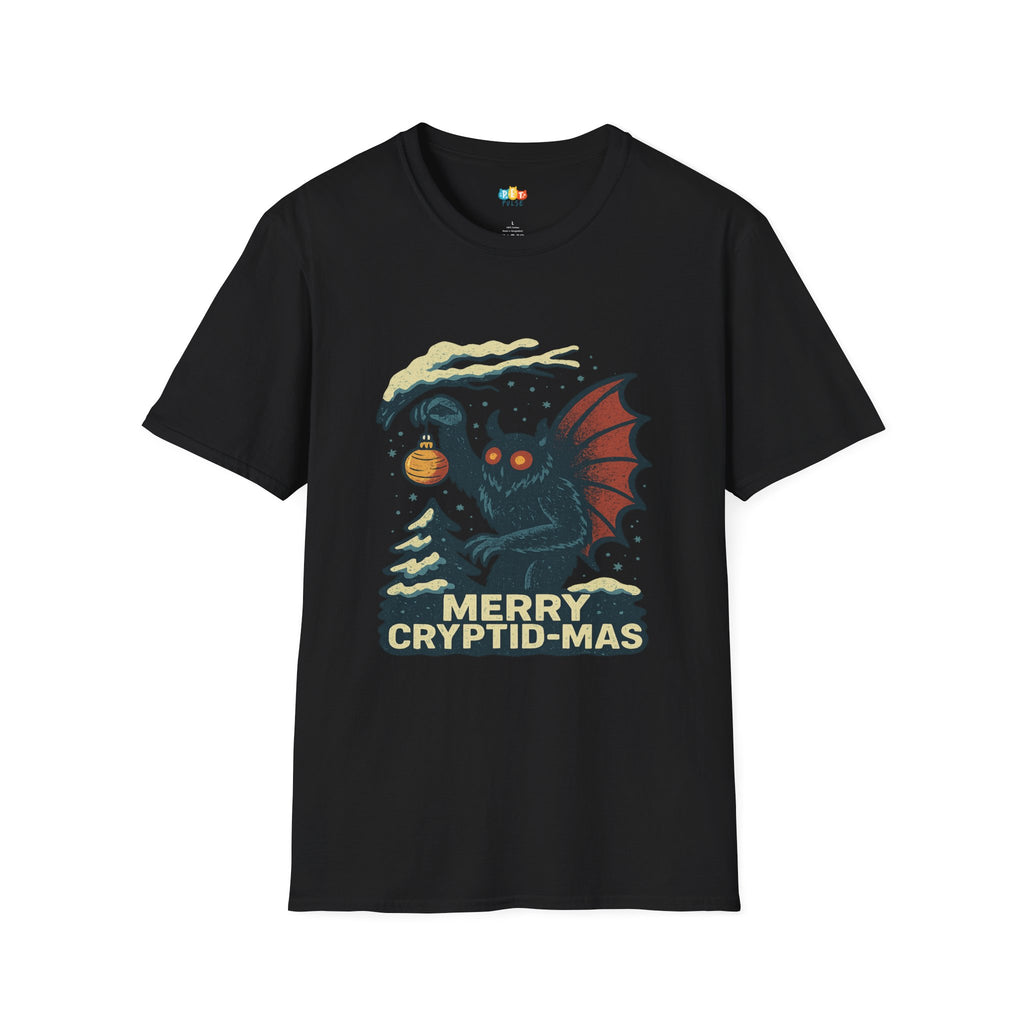 Merry Cryptid-Mas Christmas T-Shirt - Funny Holiday Mothman Cryptid Christmas Tree Ornament Tee