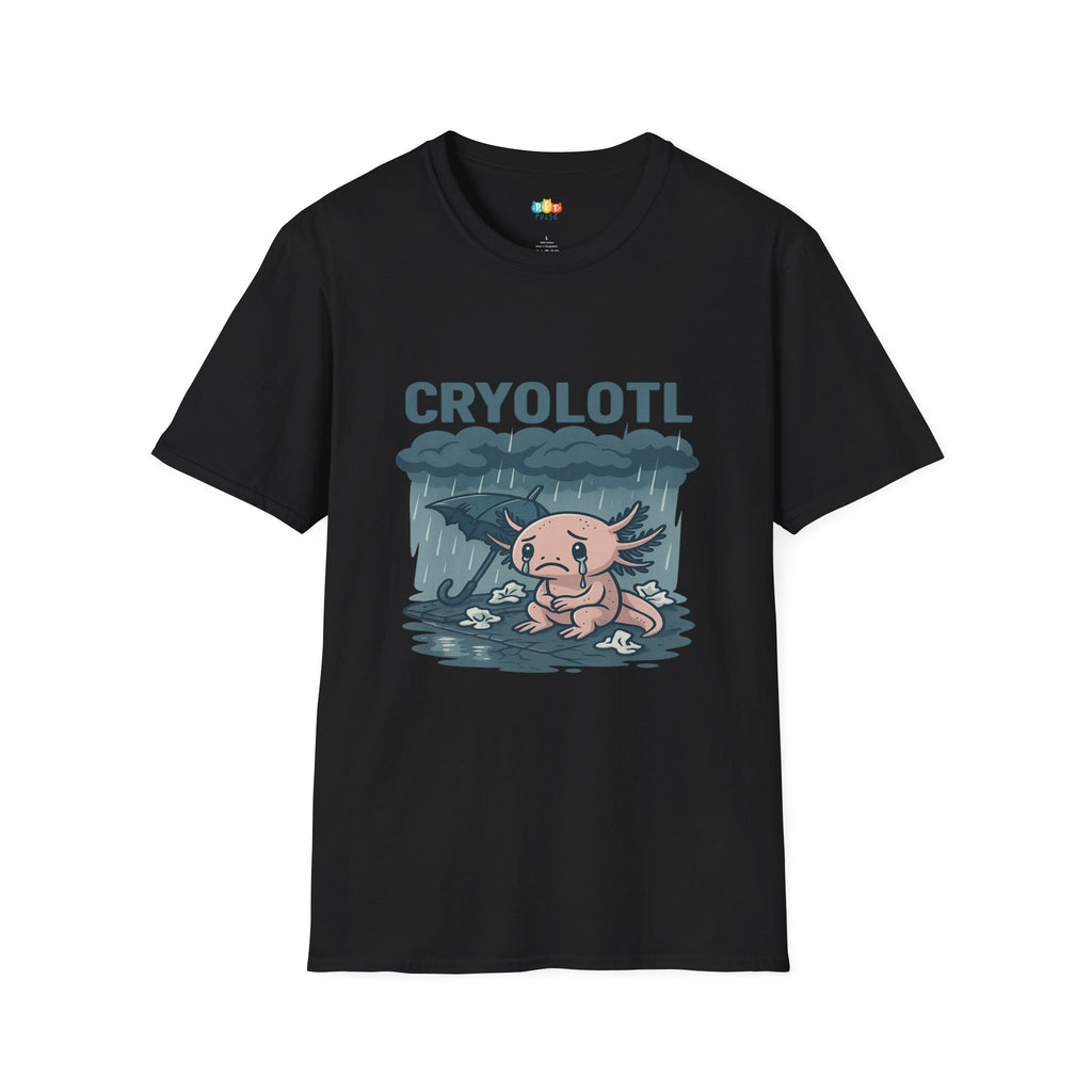 Cryolotl Sad Axolotl T-Shirt - Funny Crying Rain Depression Mental Health Emotional Support Tee