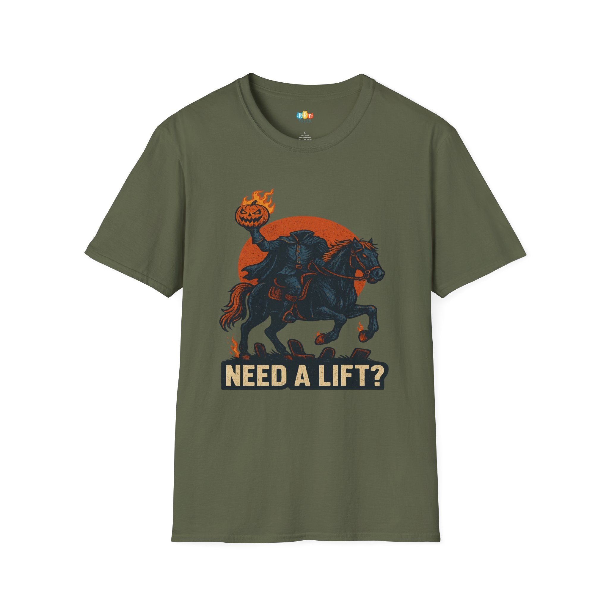 Need A Lift Halloween T-Shirt - Headless Horseman Uber Horror Comedy Gothic Spooky Fall Graphic Tee