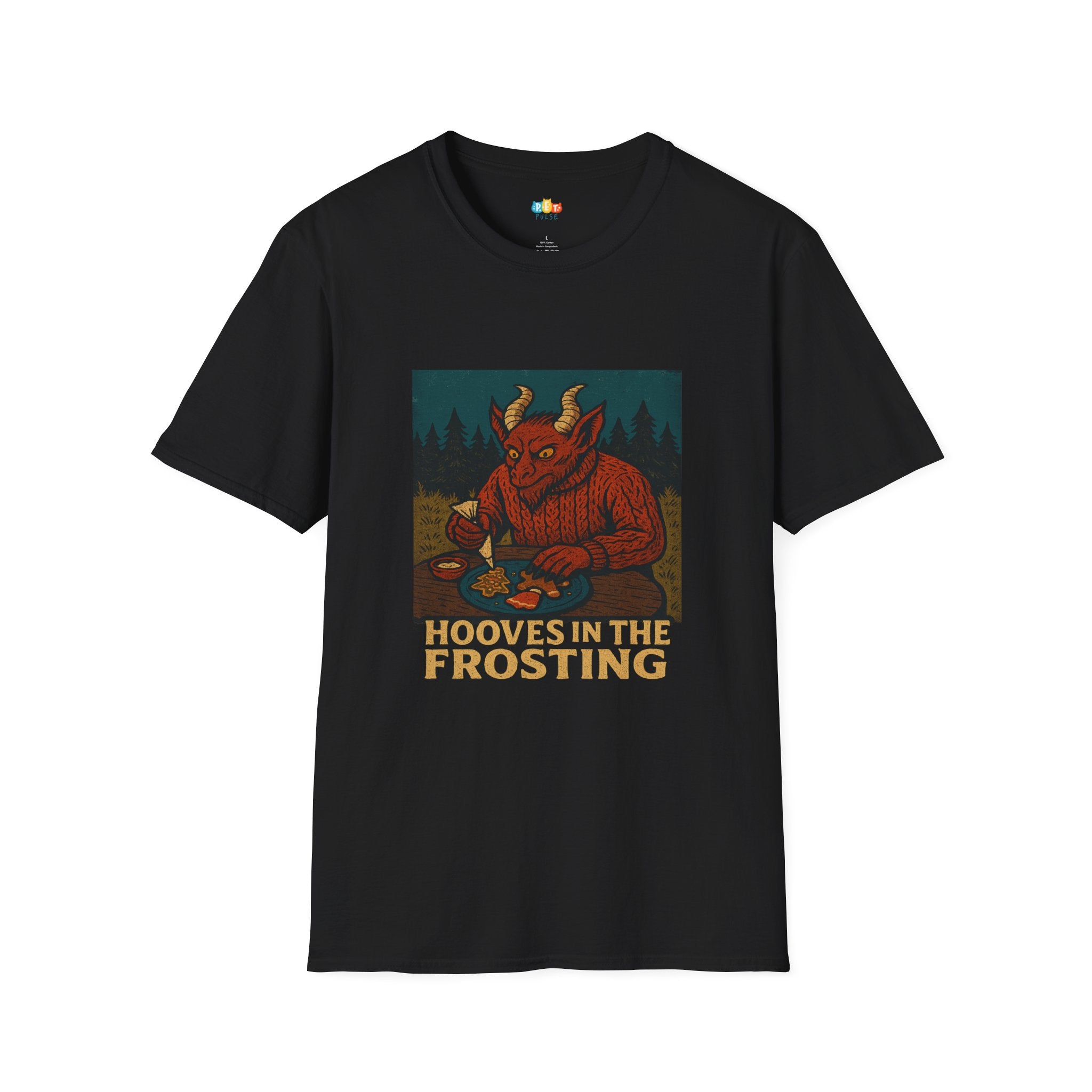 Hooves In The Frosting Christmas T-Shirt - Funny Holiday Krampus Cookie Decorating Baking Cryptid Tee