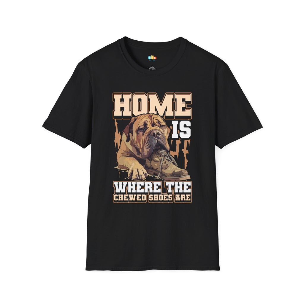 Home Is Where The Chewed Shoes Are Dog T-Shirt - Rescue Dog Parent Mastiff Hero Graphic Tee