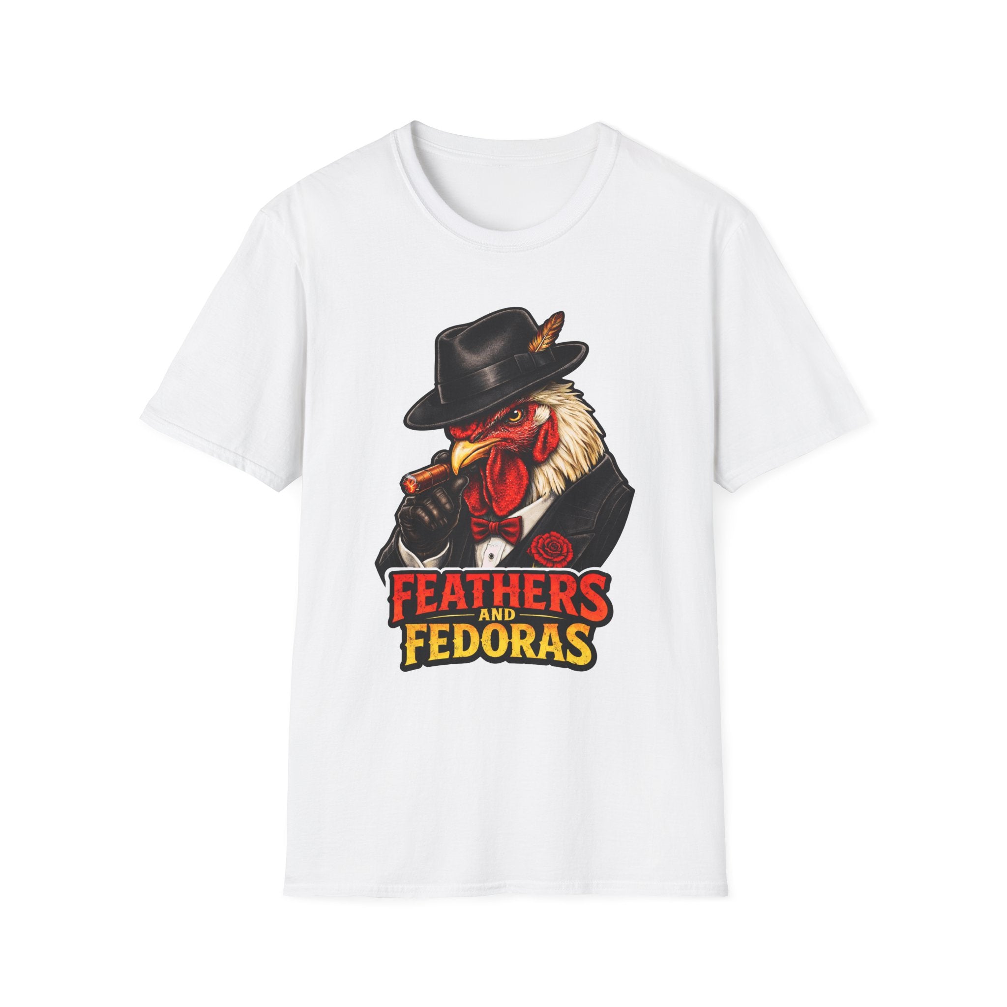 Feathers and Fedoras Funny Dapper Rooster T-Shirt | Cigar Smoking Chicken in Fedora Graphic Tee for Chicken Owners | PetPulse