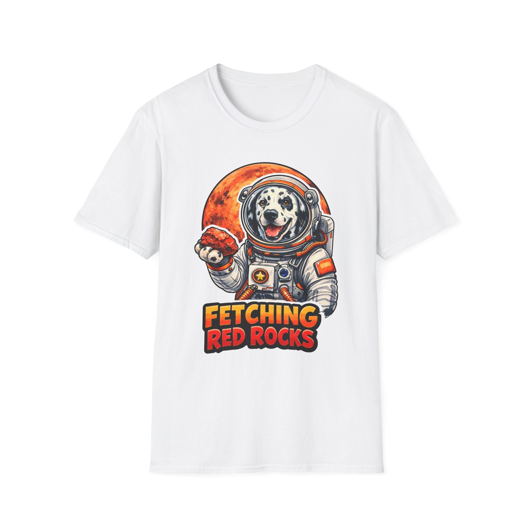 Fetching Red Rocks Funny Dalmatian Astronaut T-Shirt | Cosmic Encounters Collection by PetPulse