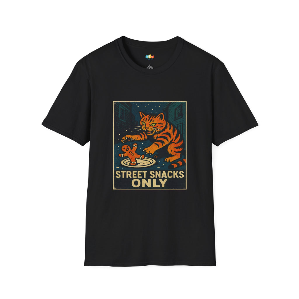 Street Snacks Only Christmas T-Shirt - Funny Feral Cat Gingerbread Cookie Hunter Urban Holiday Xmas Tee