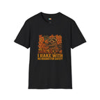 I Rake With No Regard For Safety Raccoon T-Shirt - Funny Fall Autumn Leaf Raking Chaos Tee