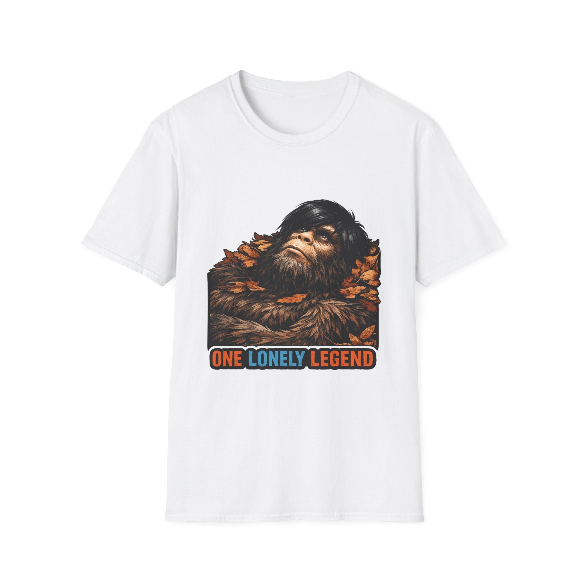 One Lonely Legend Emo Bigfoot T-Shirt - Fall Leaves Sasquatch Tee for Melancholy Cryptid Fans