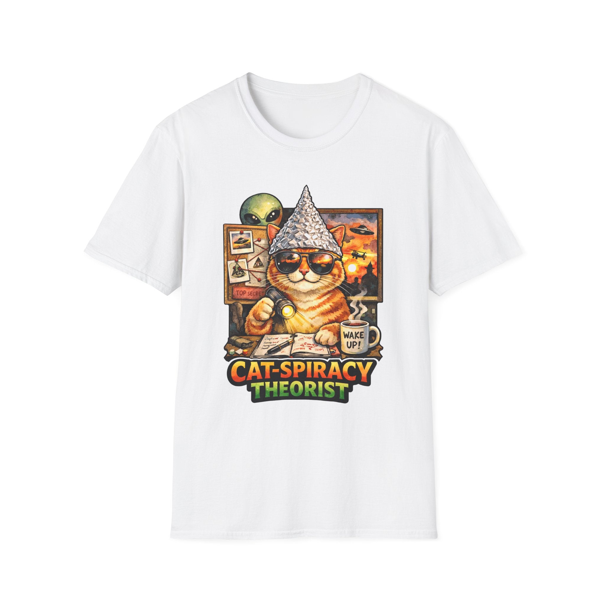 Cat-Spiracy Theorist Funny Conspiracy Cat with Evidence Board T-Shirt | Cat-Spiracy Theorist Series | Pet-Spiracy Theorist Collection by PetPulse