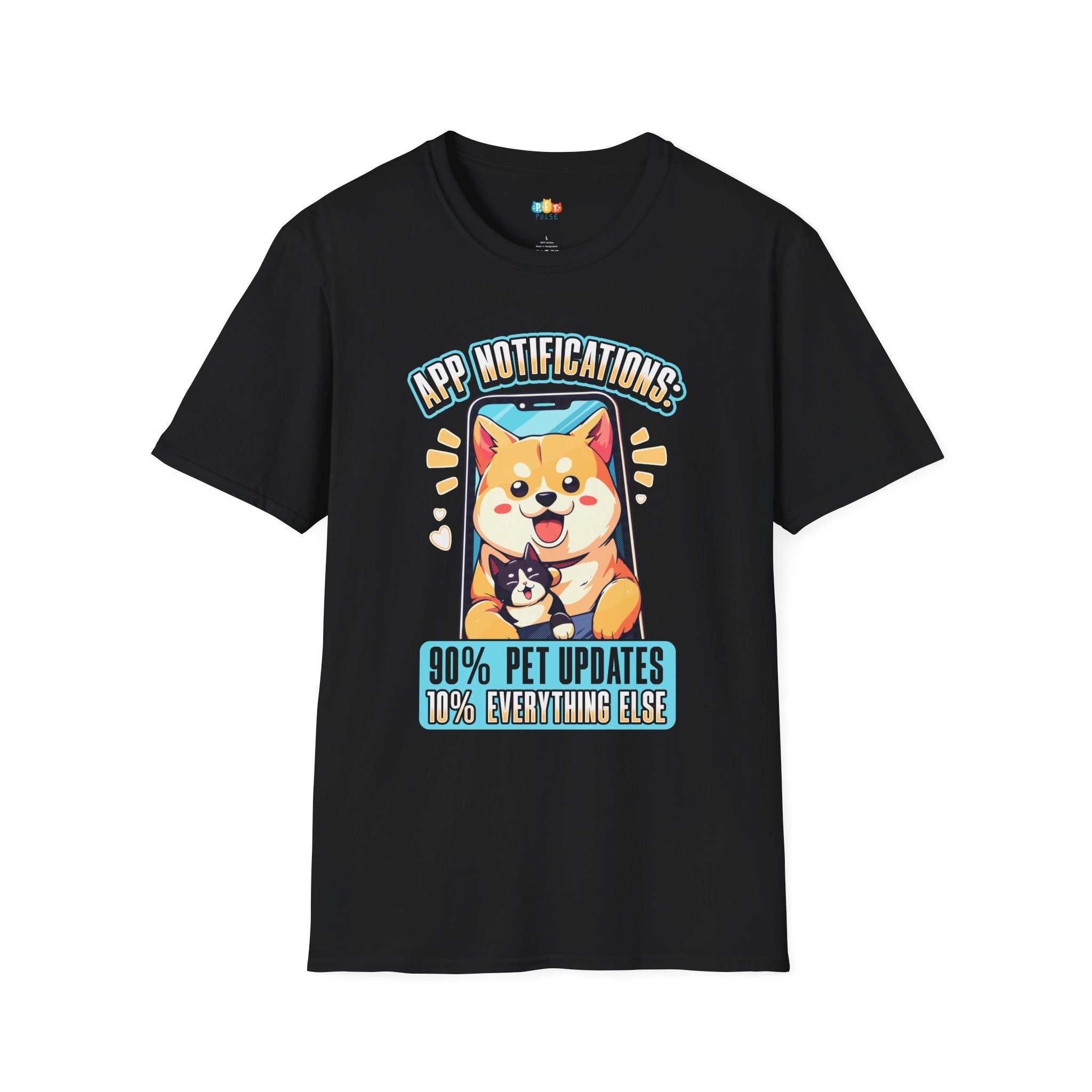 App Notifications 90% Pet Updates 10% Everything Else T-Shirt - Funny Pet Tech Enthusiast Gift Humor Tee