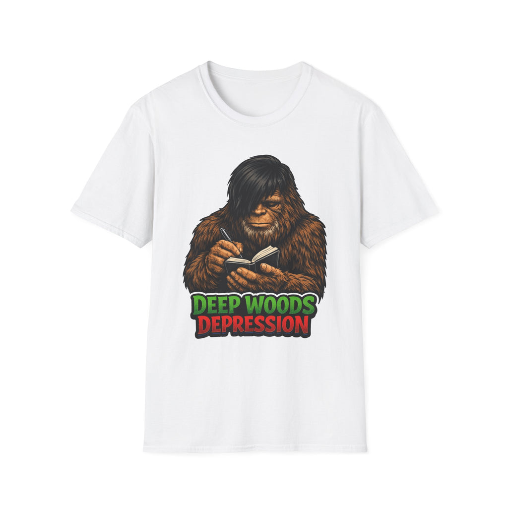 Deep Woods Depression Funny Emo Bigfoot T-Shirt | Cryptid Companions Collection by PetPulse