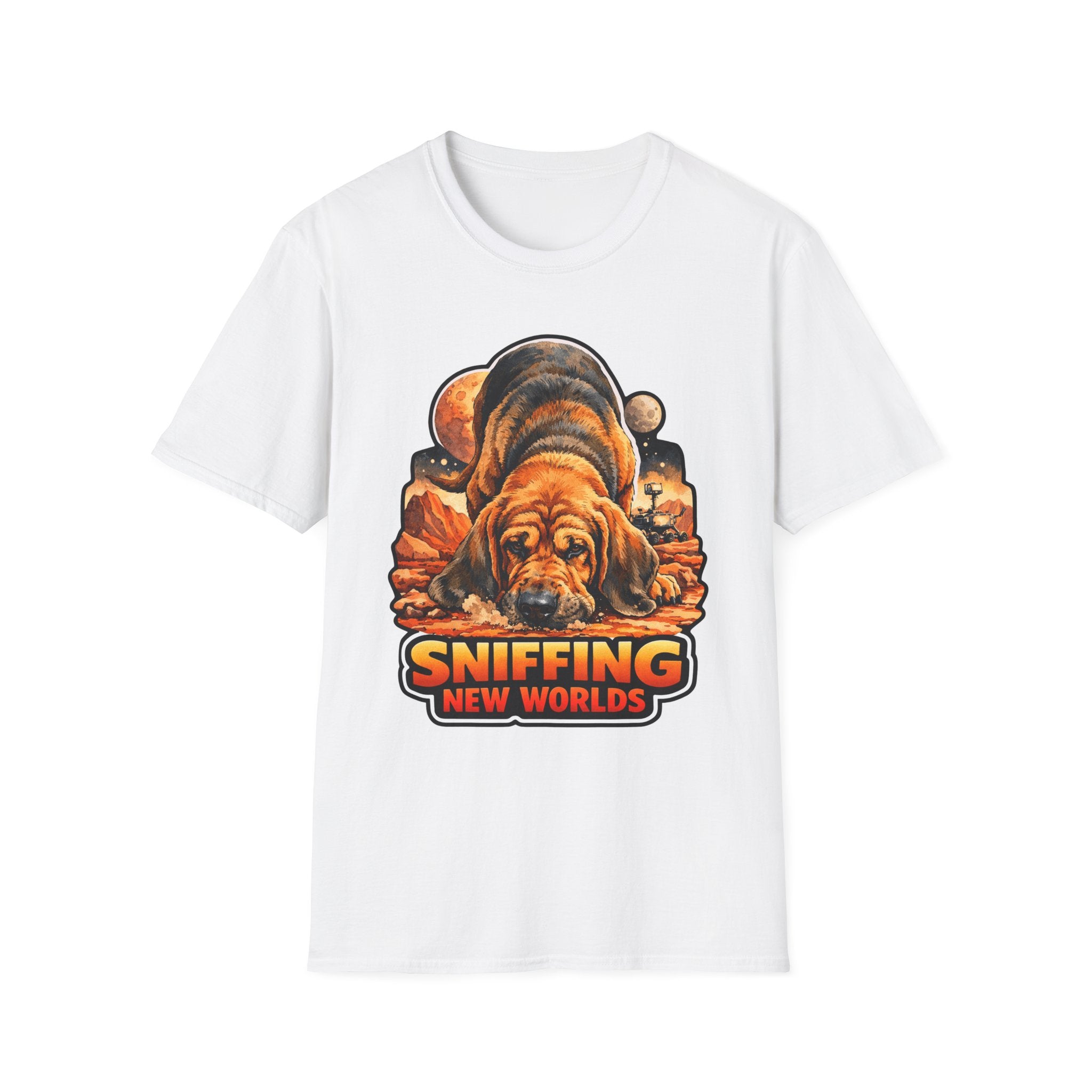 Sniffing New Worlds Funny Bloodhound Mars T-Shirt | Cosmic Encounters Collection by PetPulse