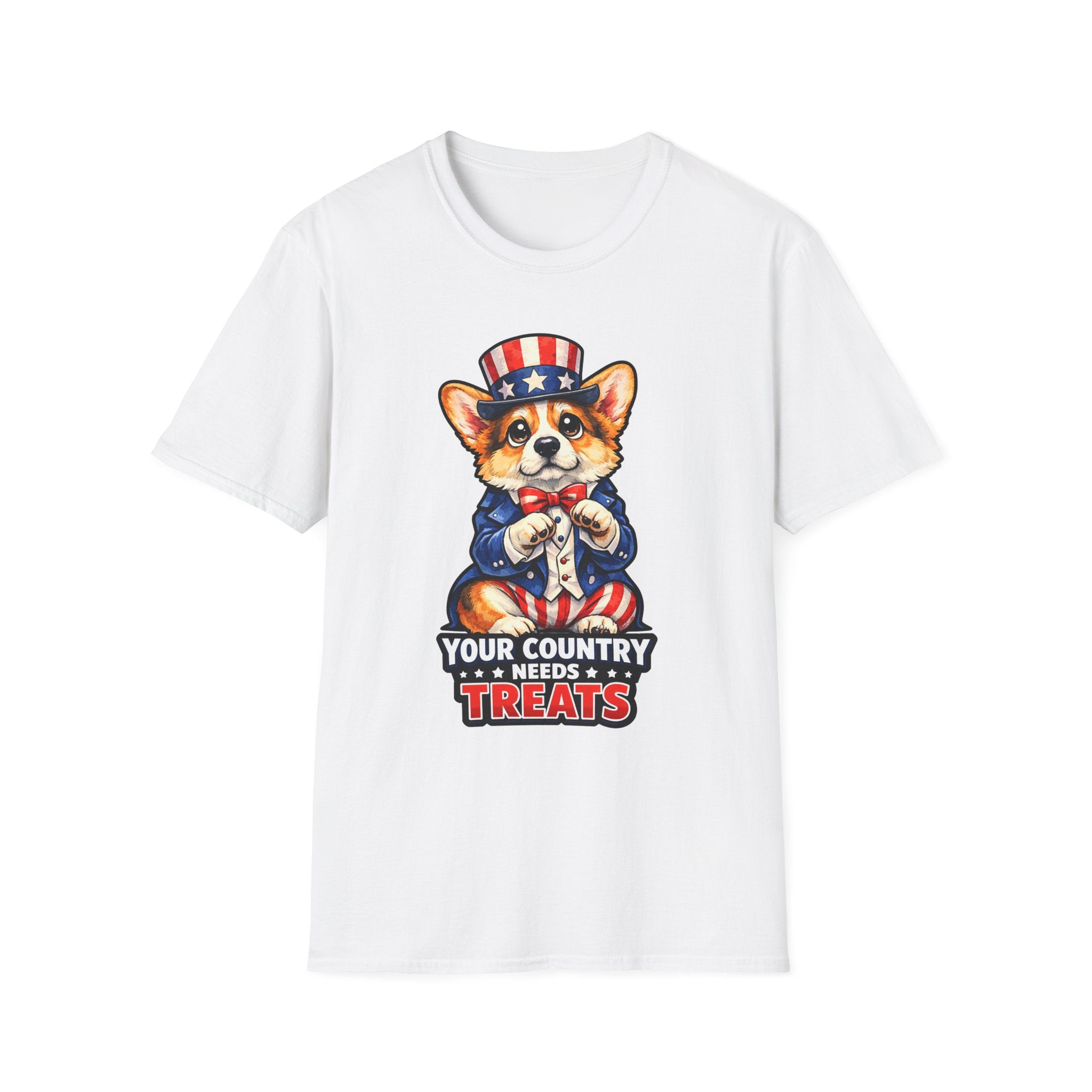 Your Country Needs Treats Funny Uncle Sam Corgi T-Shirt | Patriotic Pembroke Welsh Corgi Costume Graphic Tee | Uncle Sam Pups