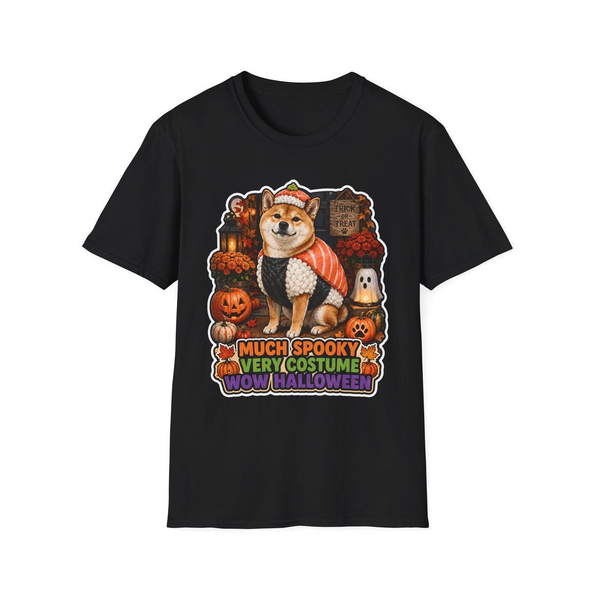 Much Spooky Very Costume Wow Halloween Shiba Inu Sushi T-Shirt | Halloween Pet T-Shirts Collection by PetPulse