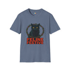 Feline Festive Christmas T-Shirt - Black Cat Holiday Wreath Vintage Christmas Spirit Xmas Tee
