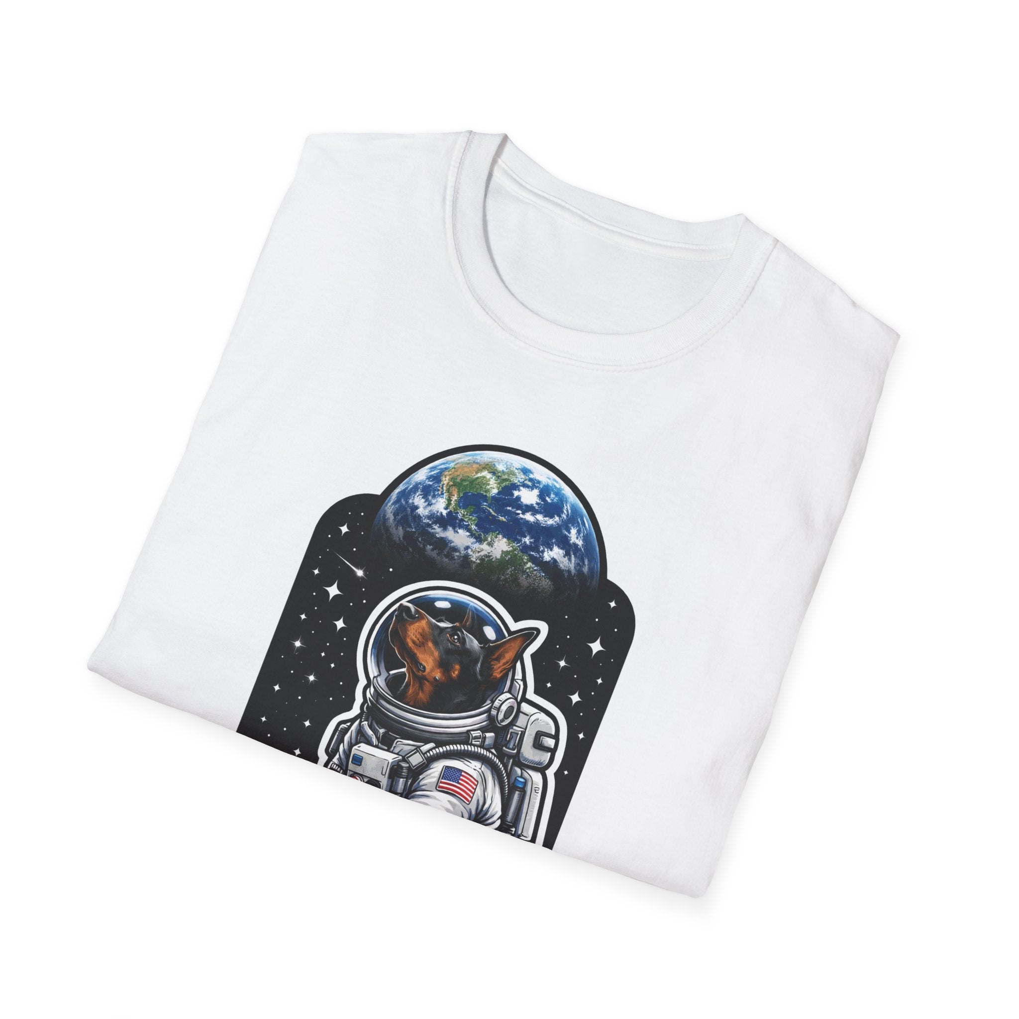 Dober-Moon Funny Doberman Pinscher on the Moon T-Shirt | Cosmic Encounters Collection by PetPulse