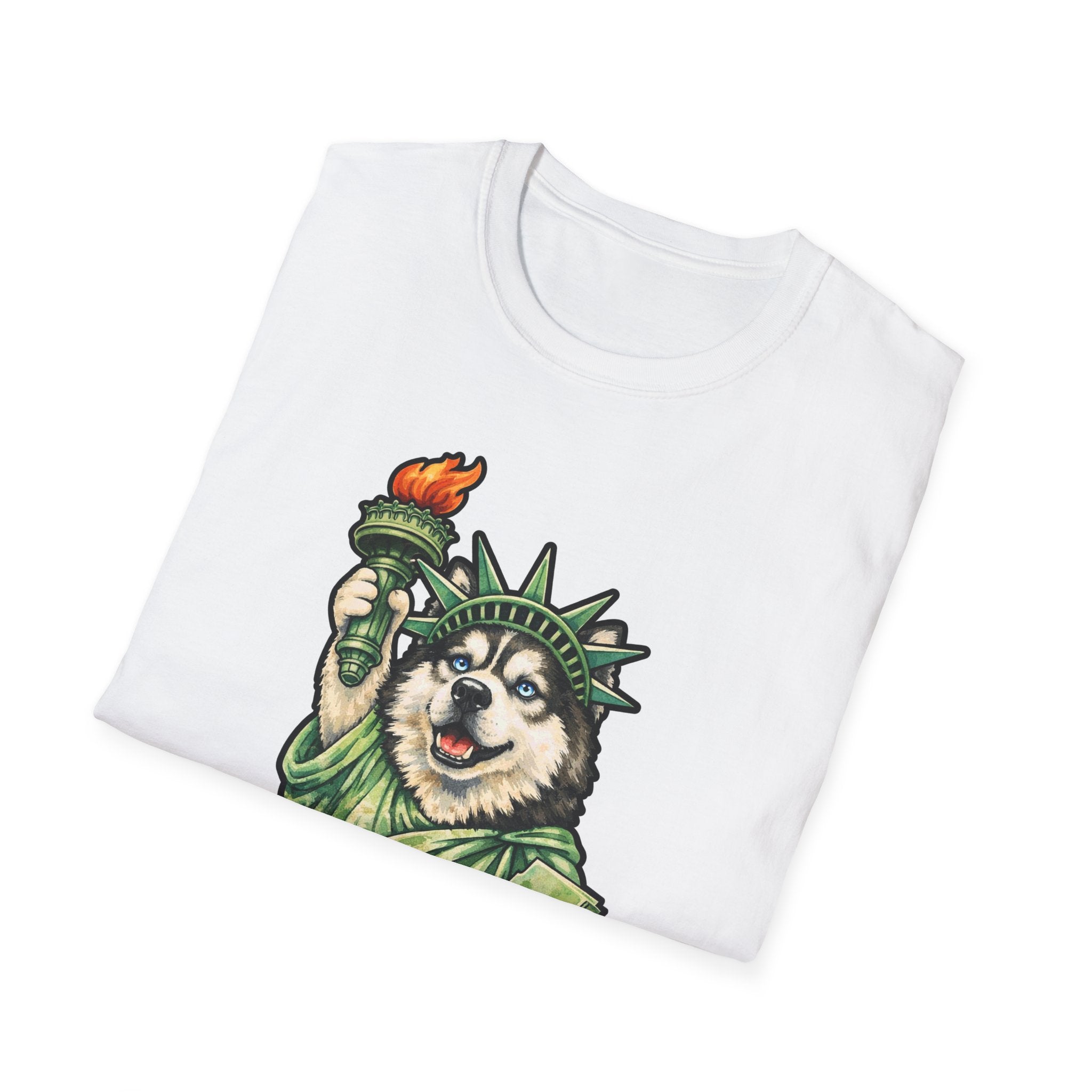 Howling for Independence Funny Siberian Husky Statue of Liberty T-Shirt | Lady Liberty Pups Collection by PetPulse