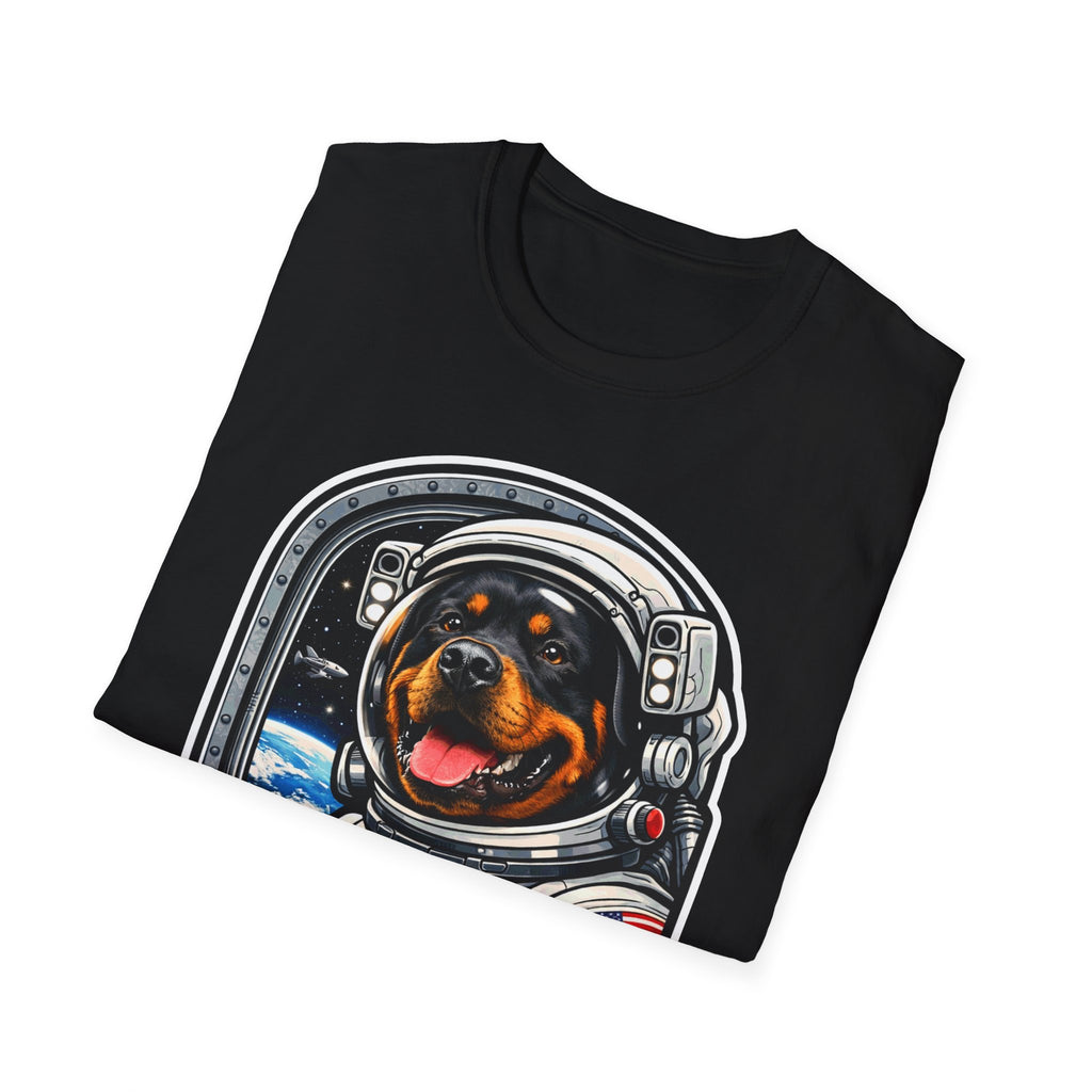 Rottweilers Love to Take Rides Funny Astronaut Rottweiler T-Shirt | Cosmic Encounters Collection by PetPulse