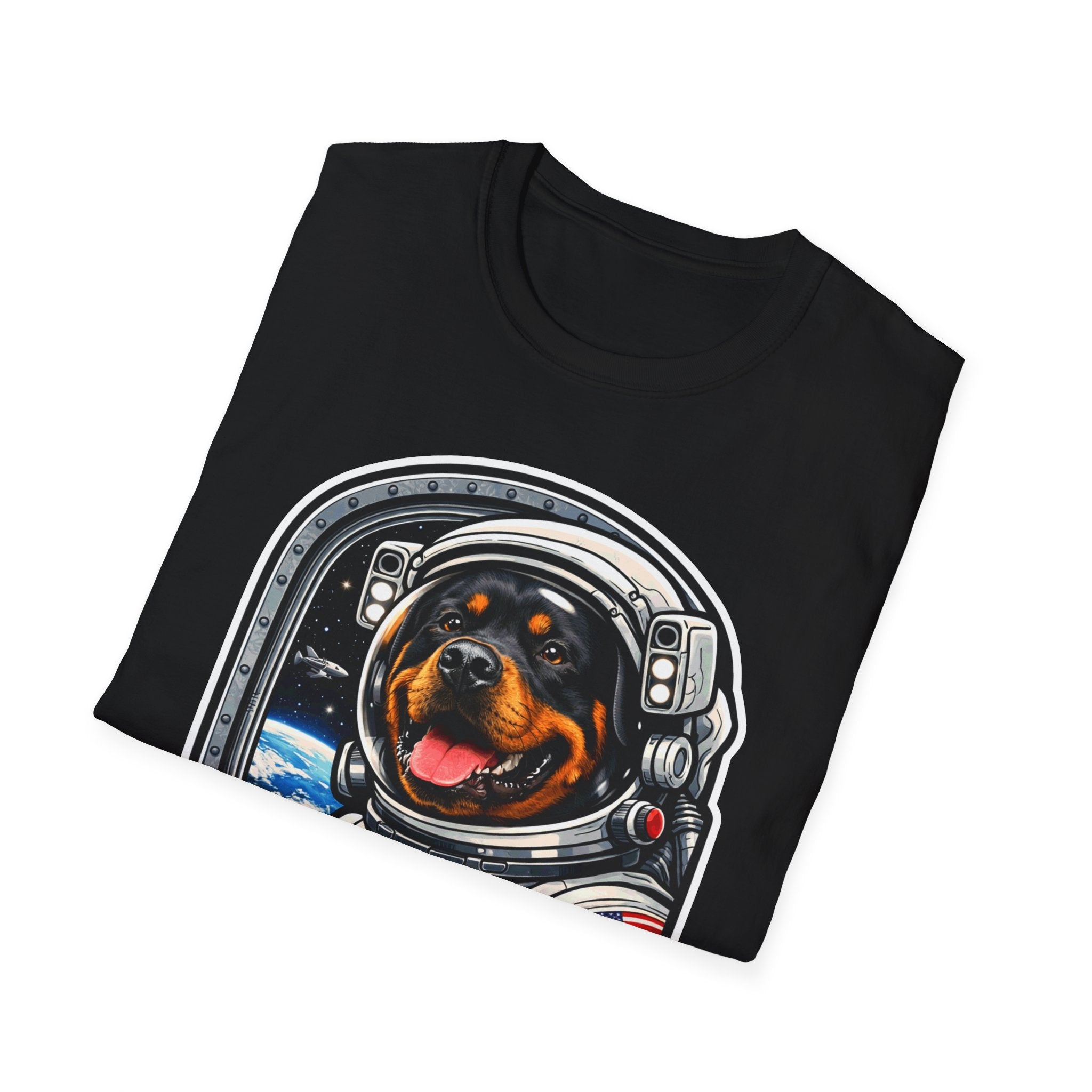 Rottweilers Love to Take Rides Funny Astronaut Rottweiler T-Shirt | Cosmic Encounters Collection by PetPulse