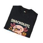 Snackolotl Snacking Axolotl T-Shirt - Funny Food Lover Snack Attack Chips Cookies Chocolate Tee