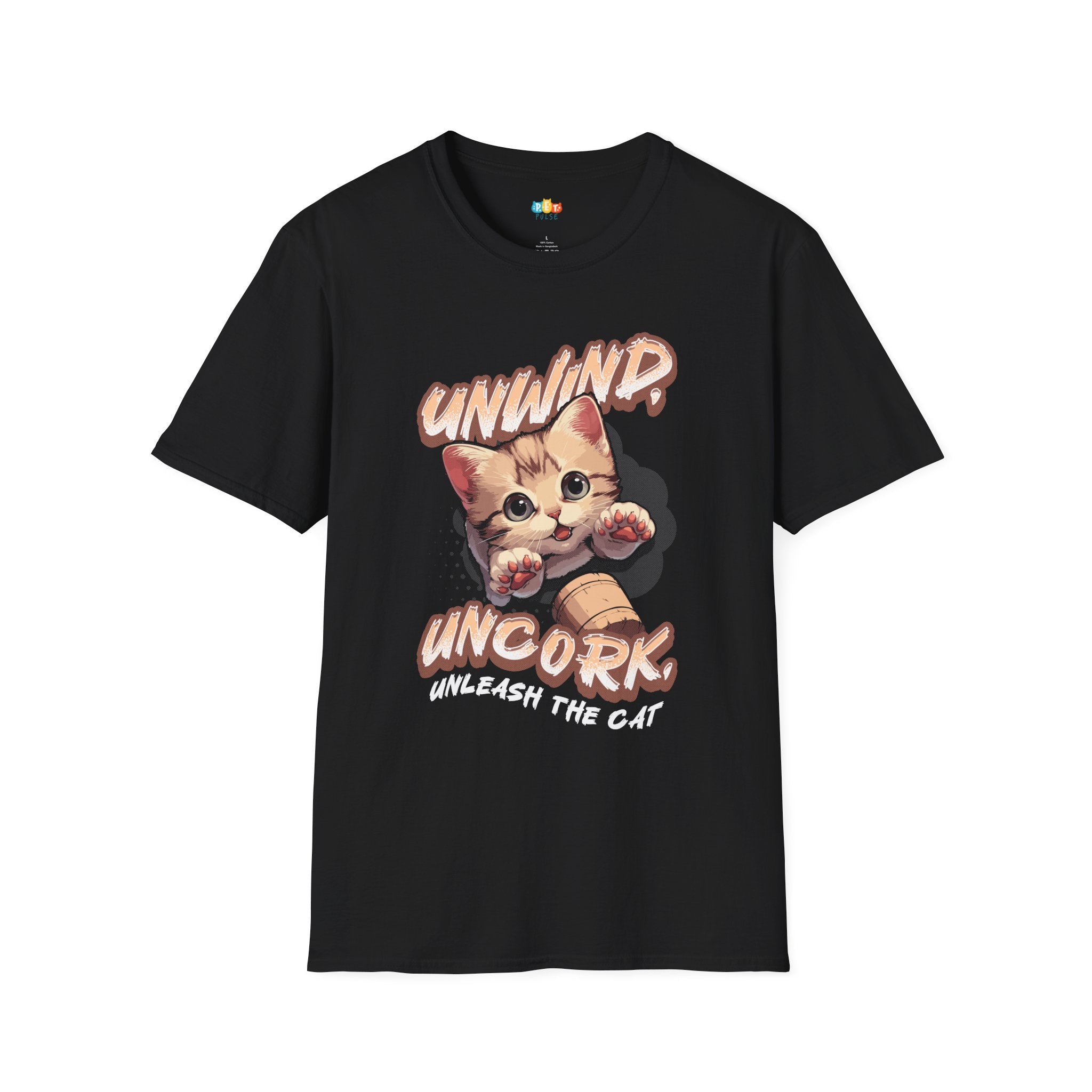 Unwind Uncork T-Shirt - Funny Cat Wine Lover Relaxation Wine Time Cat Mom Stress Relief Graphic Tee