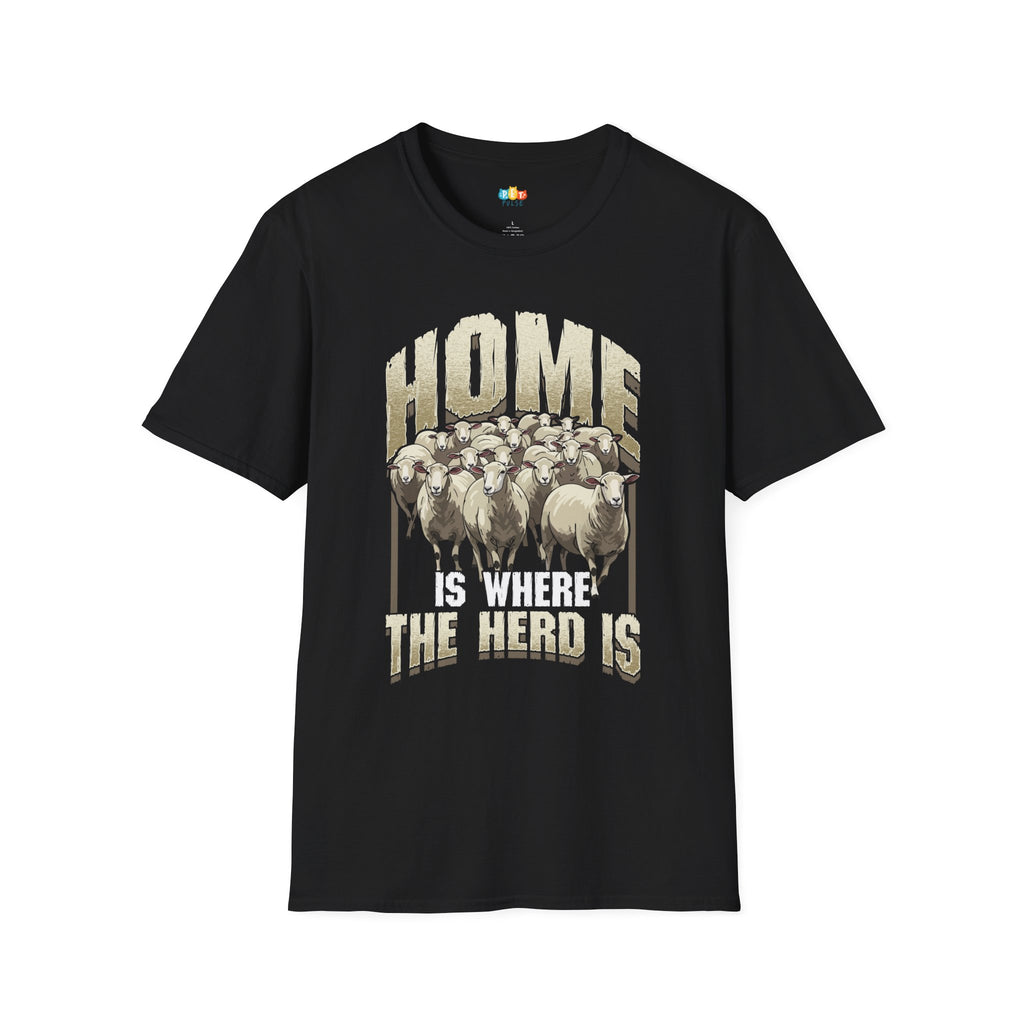 Home Is Where The Herd Is T-Shirt - Funny Sheep Farm Life Rural Country Living Flock Shepherd Graphic Tee