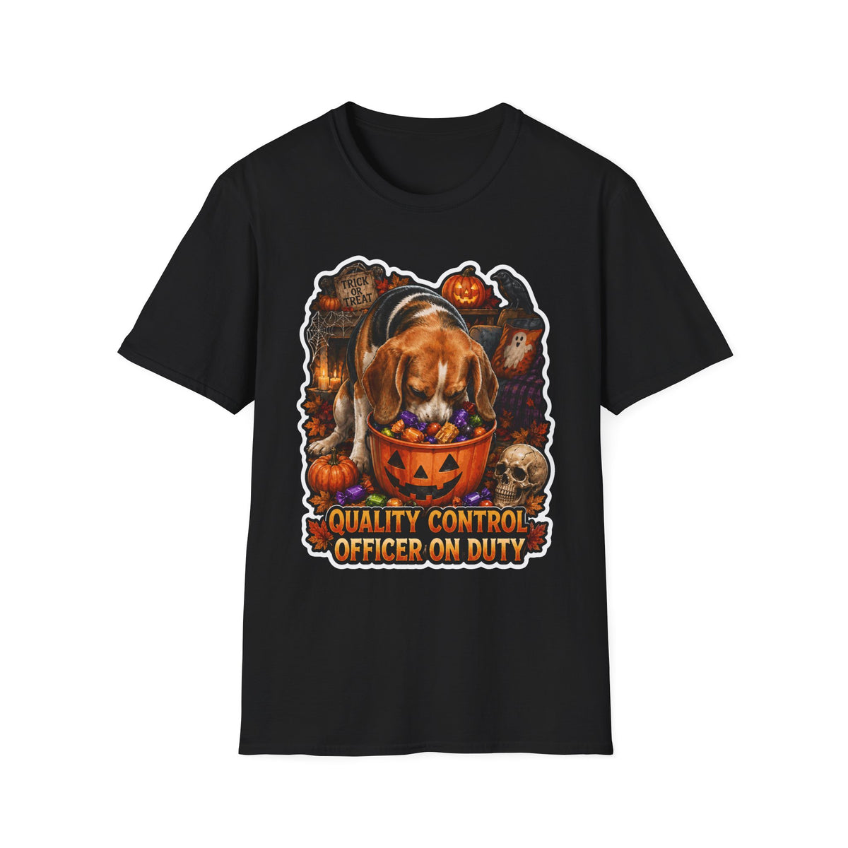 Quality Control Officer on Duty Beagle Halloween Candy T-Shirt | Halloween Pet T-Shirts Collection by PetPulse