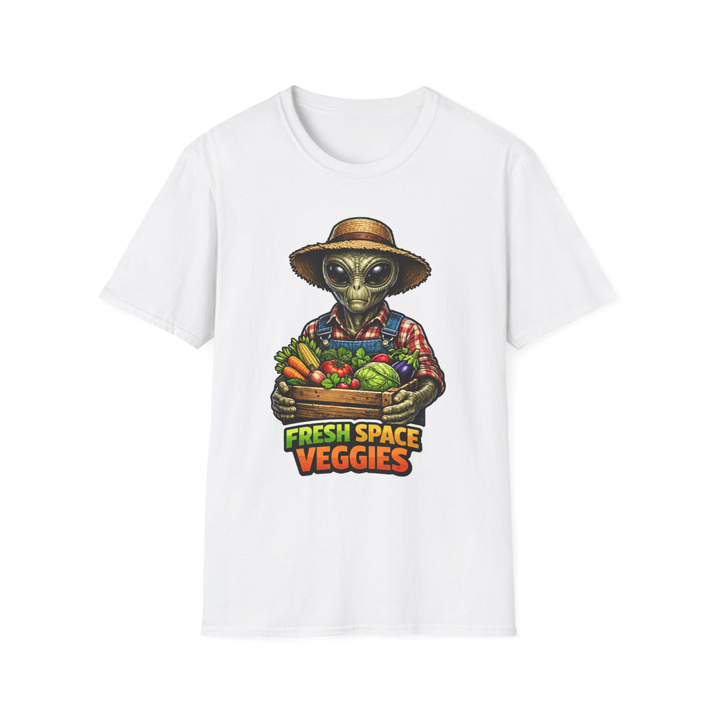 Fresh Space Veggies Funny Alien Farmer T-Shirt | Cosmic Encounters Collection by PetPulse