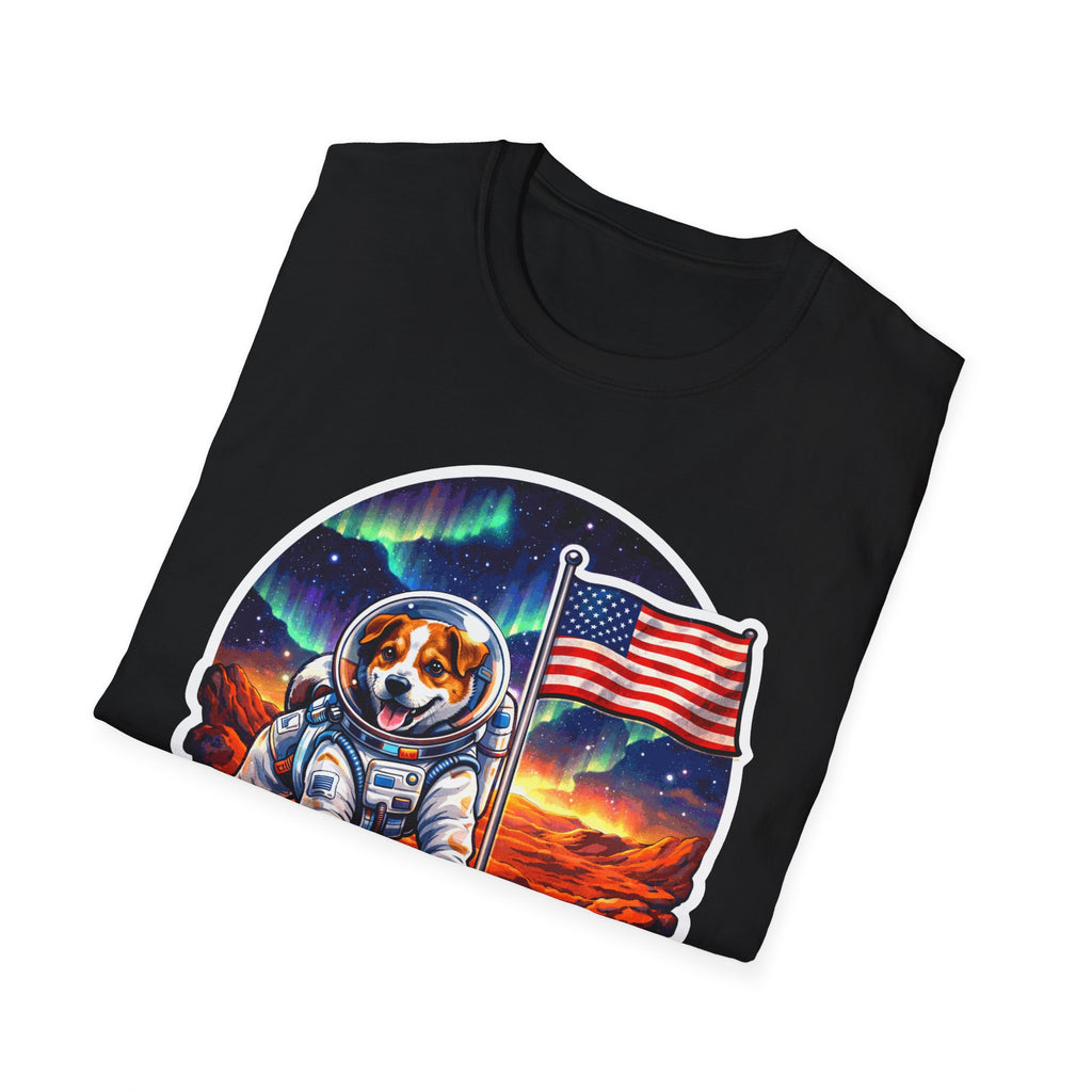 I Dig Mars Funny Dog Astronaut with American Flag T-Shirt | Cosmic Encounters Collection by PetPulse