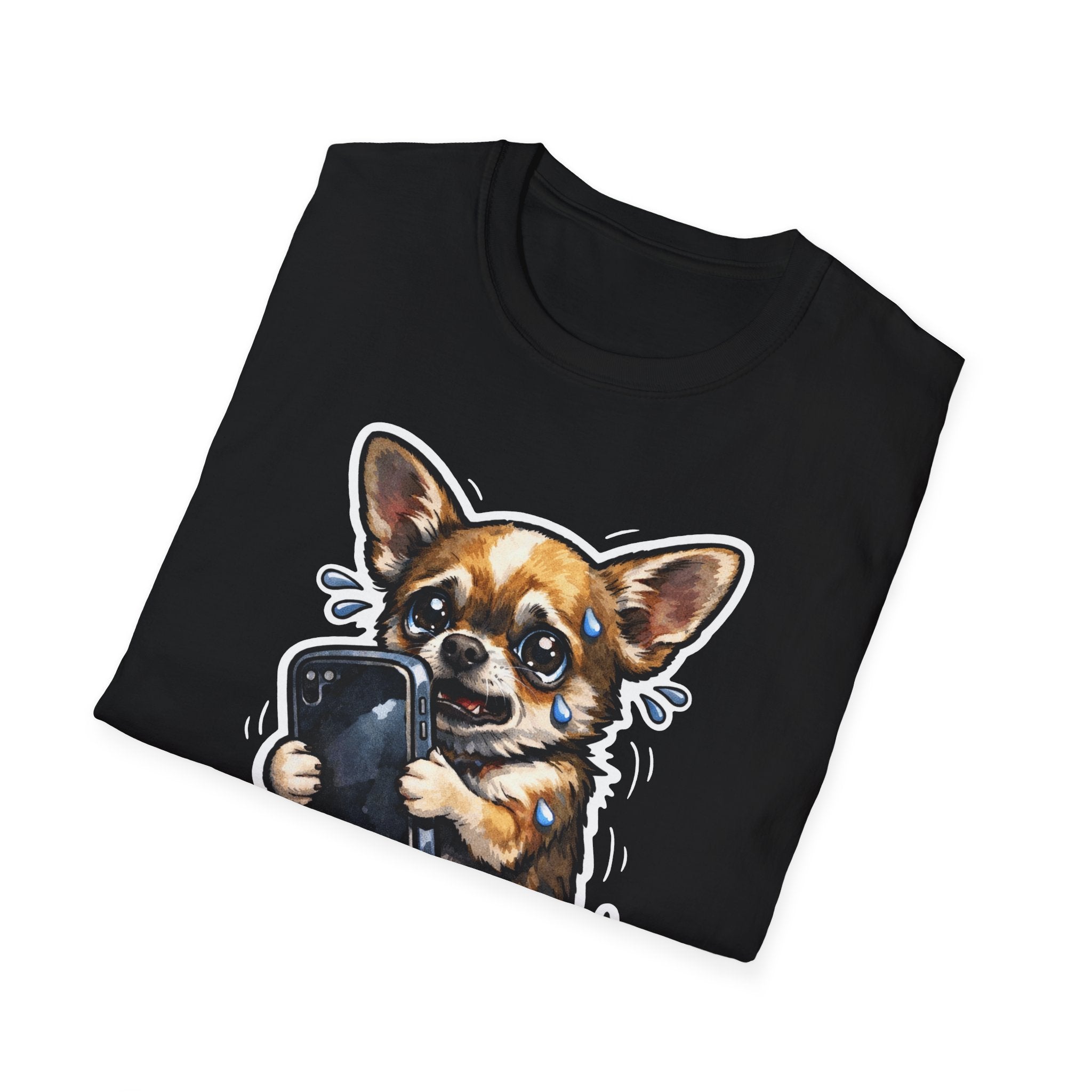 Dogs Doomscroll Too Funny Anxious Chihuahua T-Shirt | Tech Pack Collection by PetPulse