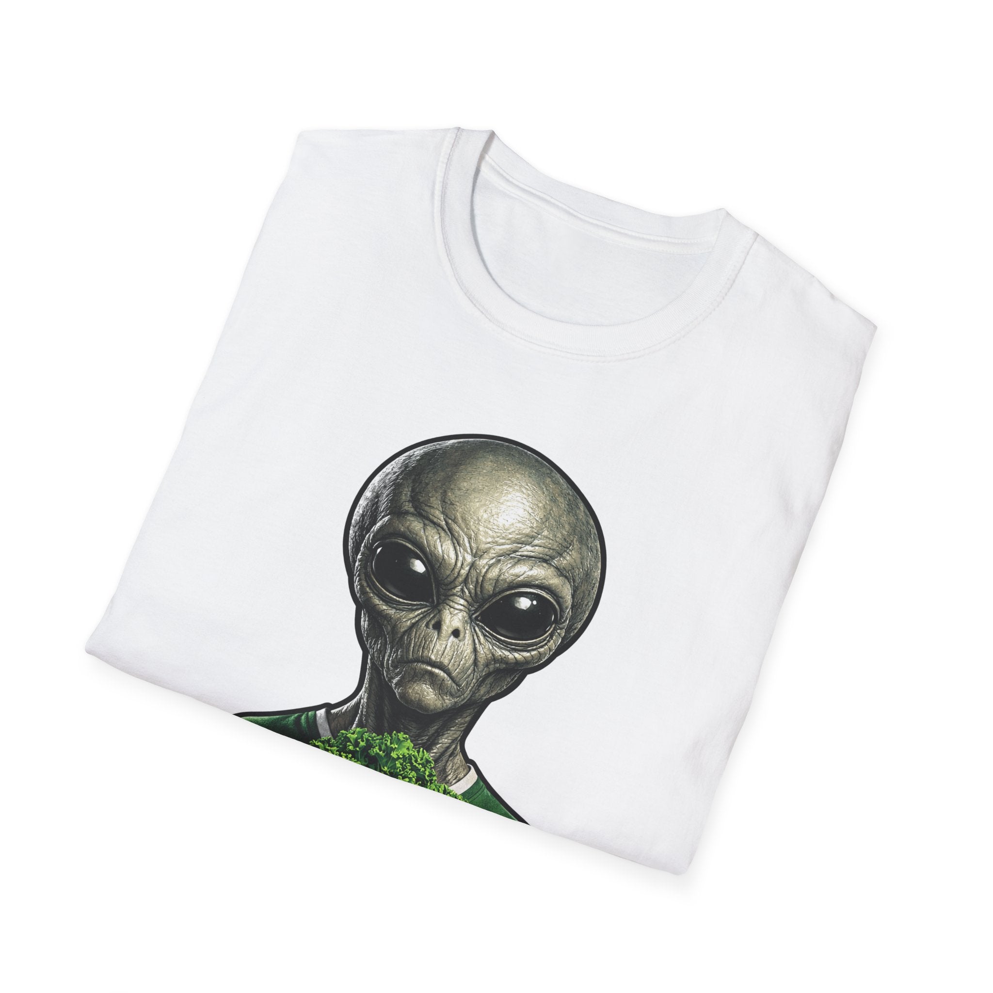 Inter-Kale-Actic Funny Alien Holding Kale T-Shirt | Cosmic Encounters Collection by PetPulse