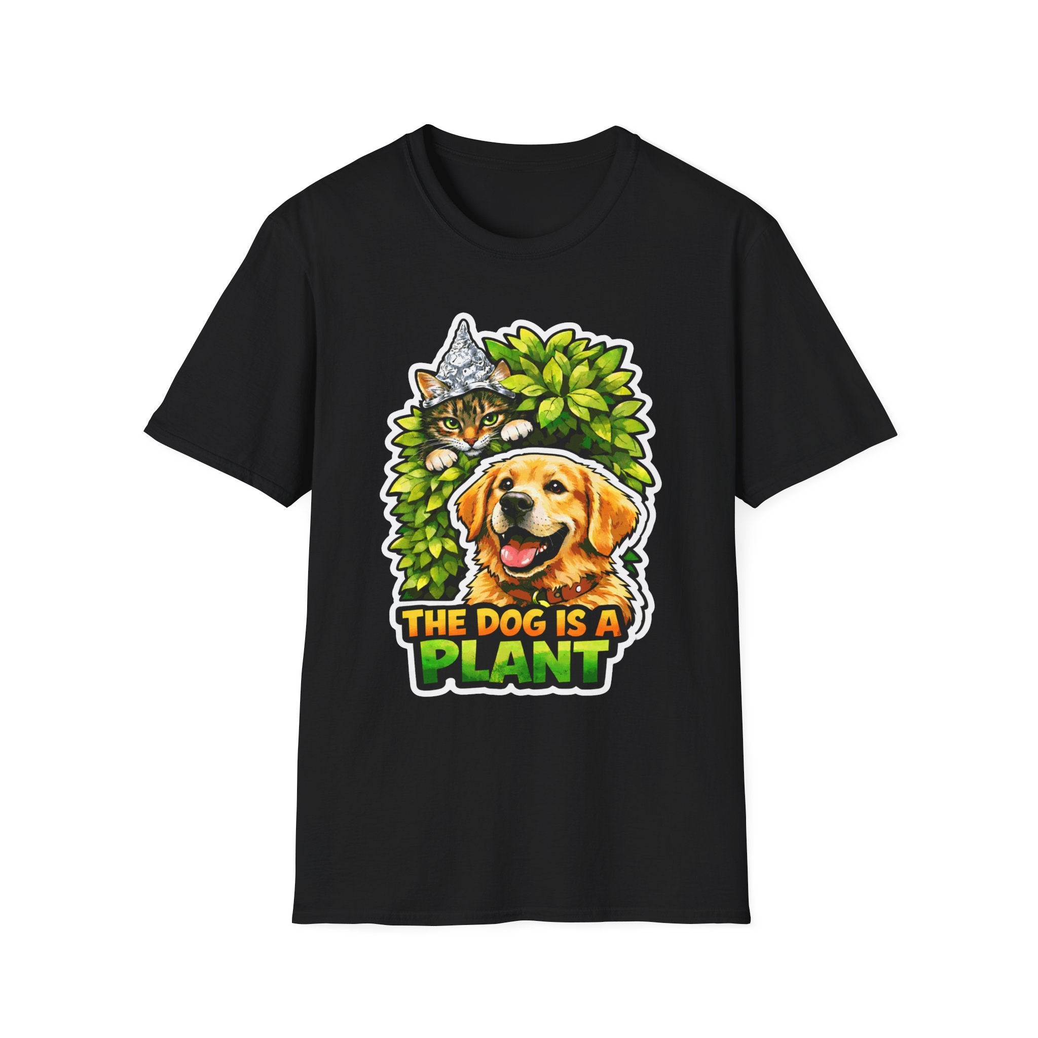 The Dog Is a Plant Funny Conspiracy Cat Spying on Dog T-Shirt | Cat-Spiracy Theorist Series | Pet-Spiracy Theorist Collection by PetPulse