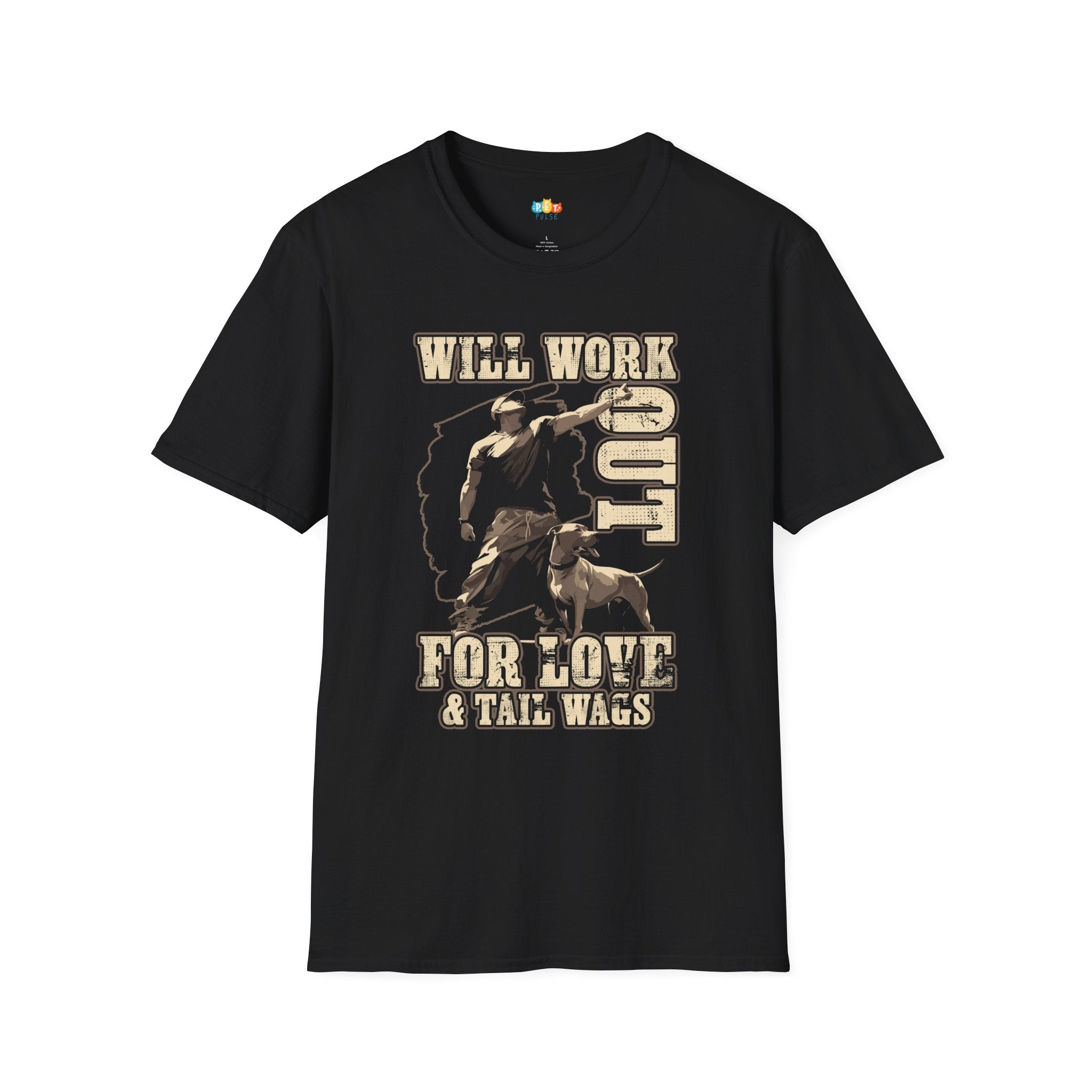 Will Work For Love And Tail Wags T-Shirt - Funny Dog Valentine's Day Pet Owner Work Life Balance Graphic Tee