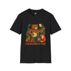 Folklore In Fur Christmas T-Shirt - Vintage Woodland Bear Banjo Forest Animals Holiday Music Xmas Tee
