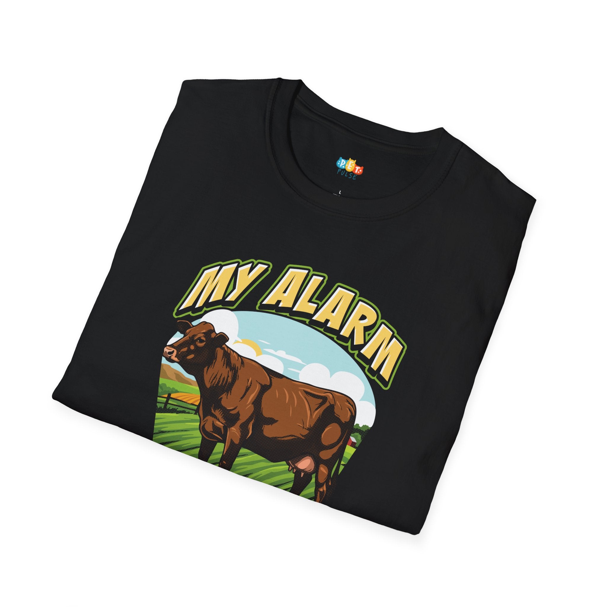 My Alarm Clock Has Hooves T-Shirt - Funny Farm Life Rural Country Living Dairy Cow Farmer Graphic Tee