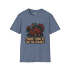 Zombie Turkeys Give No Thanks T-Shirt - Funny Thanksgiving Horror Halloween Undead Bird Graphic Tee