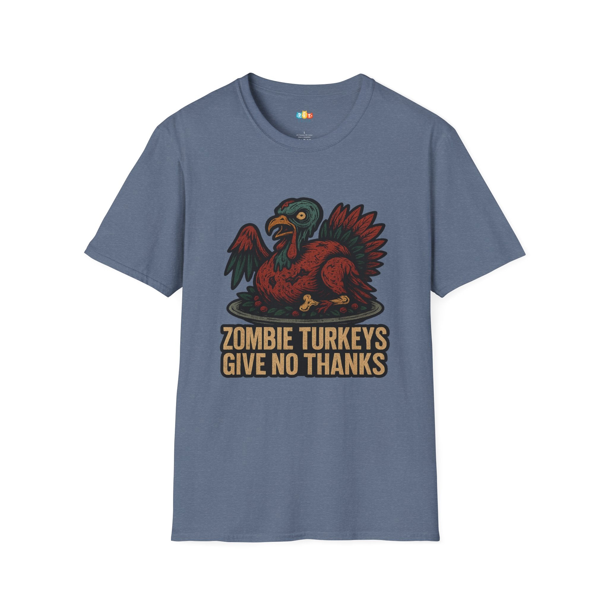 Zombie Turkeys Give No Thanks T-Shirt - Funny Thanksgiving Horror Halloween Undead Bird Graphic Tee