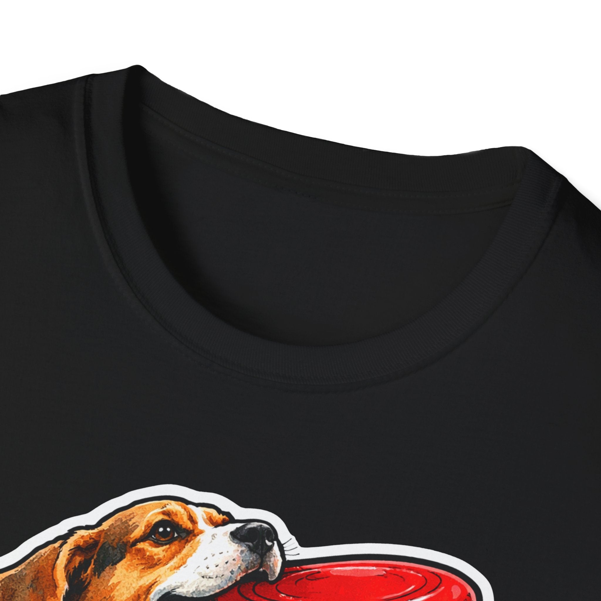 Patriotism Unleashed Funny Beagle Frisbee T-Shirt | Patriotic Beagle Catching Red Disc Graphic Tee | Uncle Sam Pups