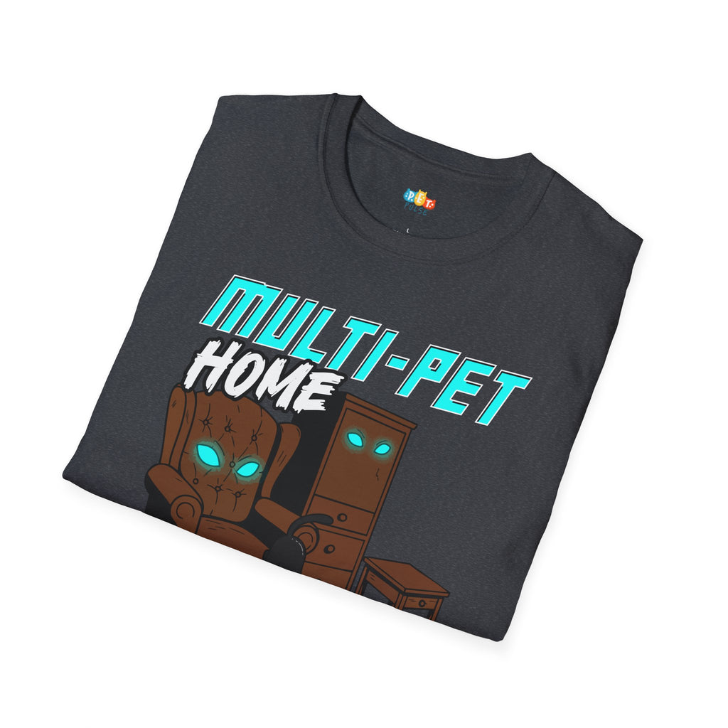 Multi Pet Home Where Silence Is Suspicious T-Shirt - Funny Pet Parent Chaos Warning Sign Humor Tee